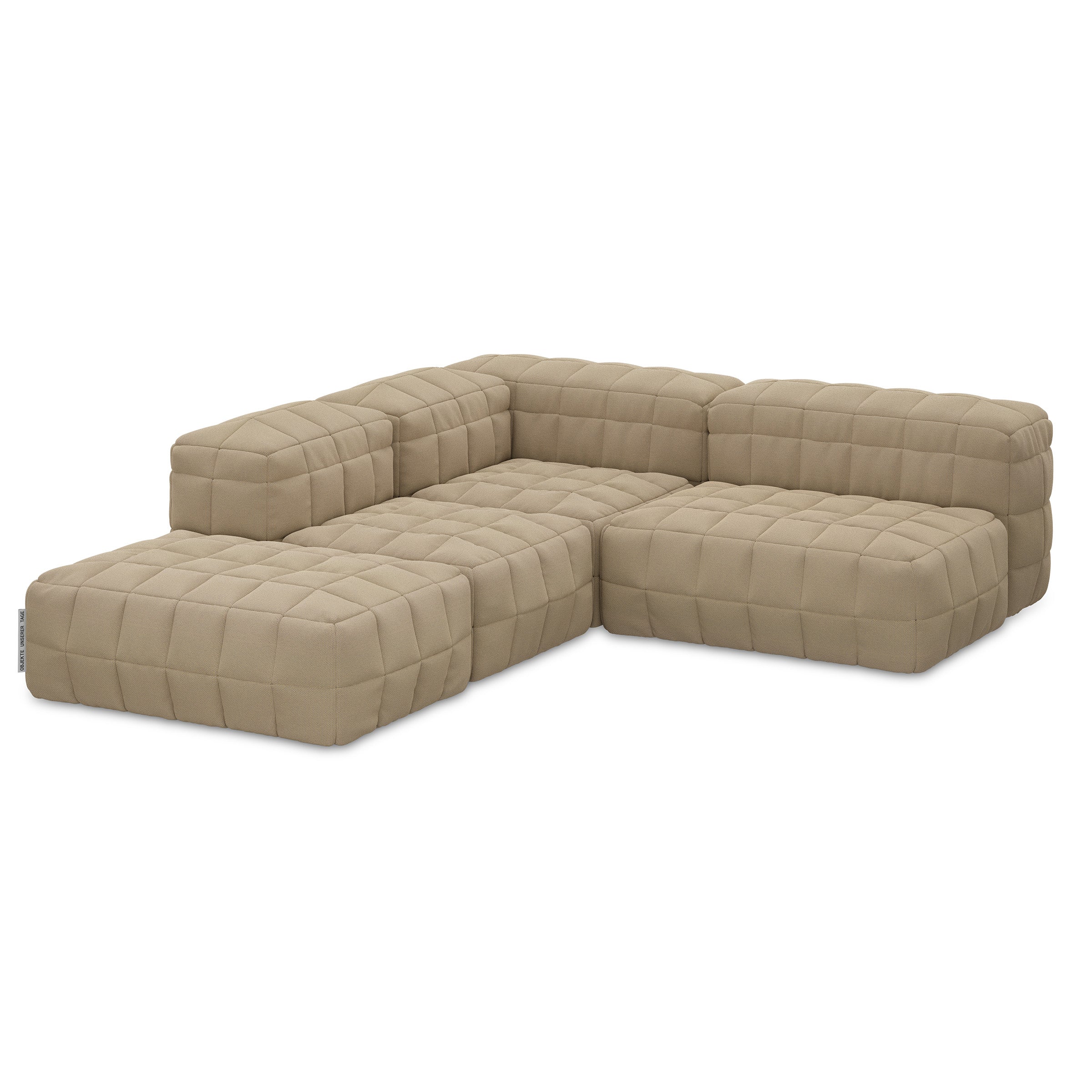 Henn Sofa in beige with modular Tetris-inspired design and soft, quilted cushions for cozy, versatile seating.