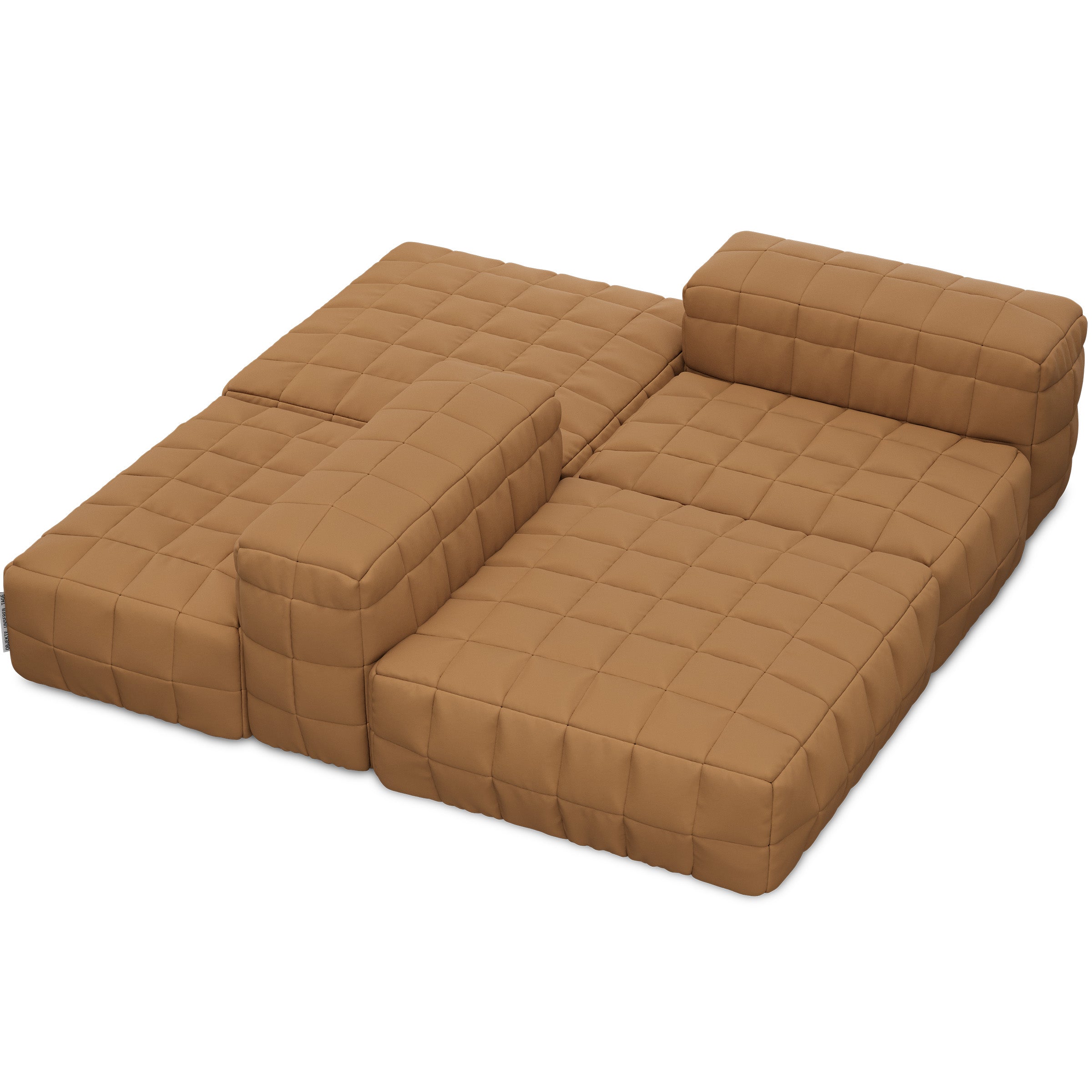 HENN Sofa in brown with modular cushioned sections and quilted stitching designed for comfort and versatility.