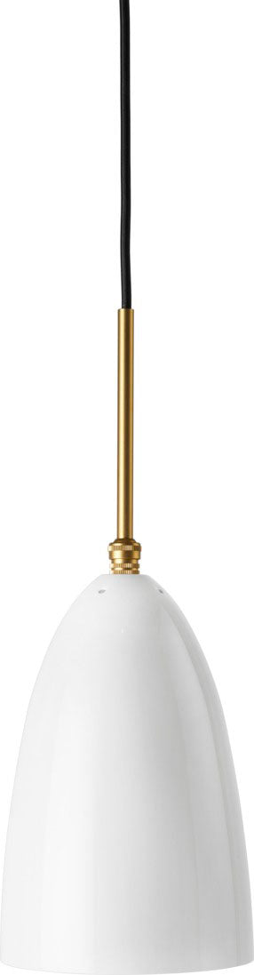 White pendant light with gold accent on a white background