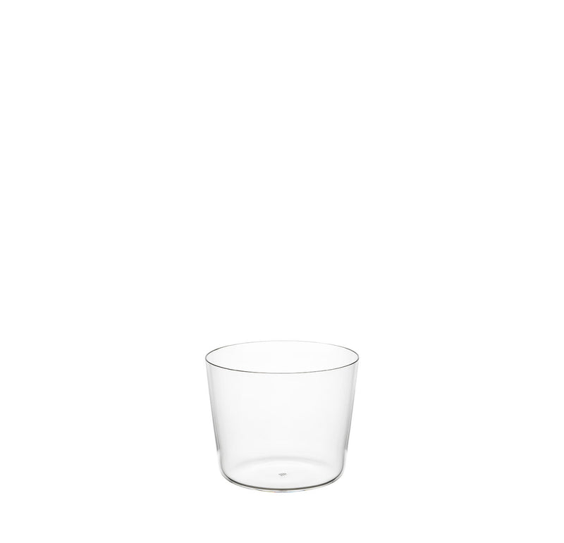 The Drinking Set No. 1003 by Lobmeyr features a small, transparent glass crafted from mouth-blown lead-free crystal with a simple cylindrical shape against a plain white background.
