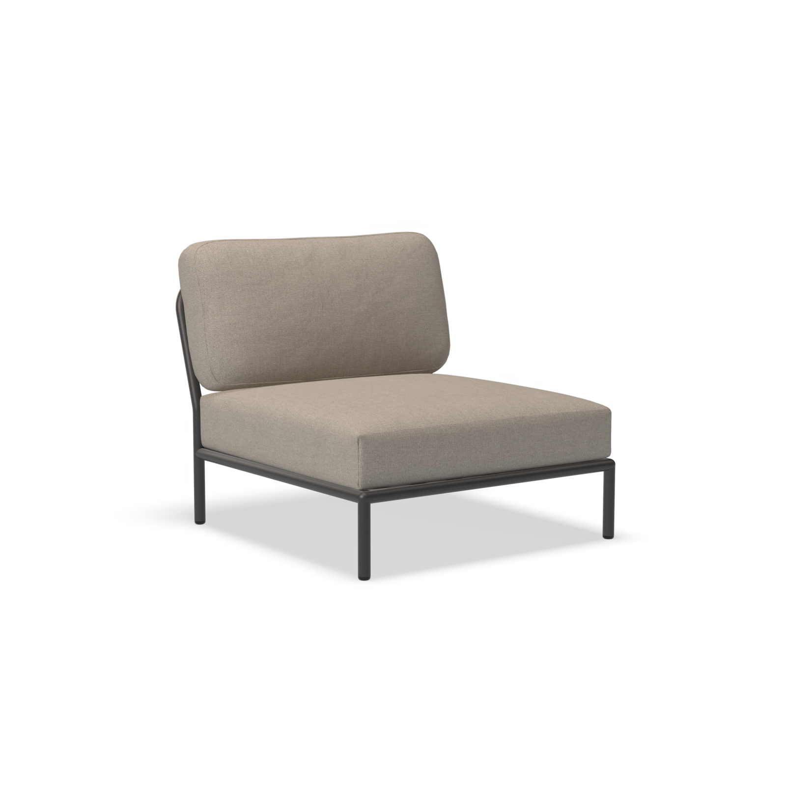 The Houe Level Lounge Chair features a modern beige design with a cushioned backrest and seat on a sleek black powder-coated aluminum frame, ideal for contemporary interiors and perfect for harmonizing with other LEVEL modules.
