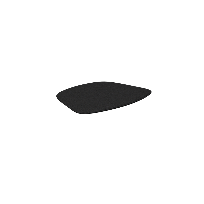 A sleek, black Paon Cushion from Houe, with its thin rectangular shape and rounded corners, elegantly floats against a plain black background.