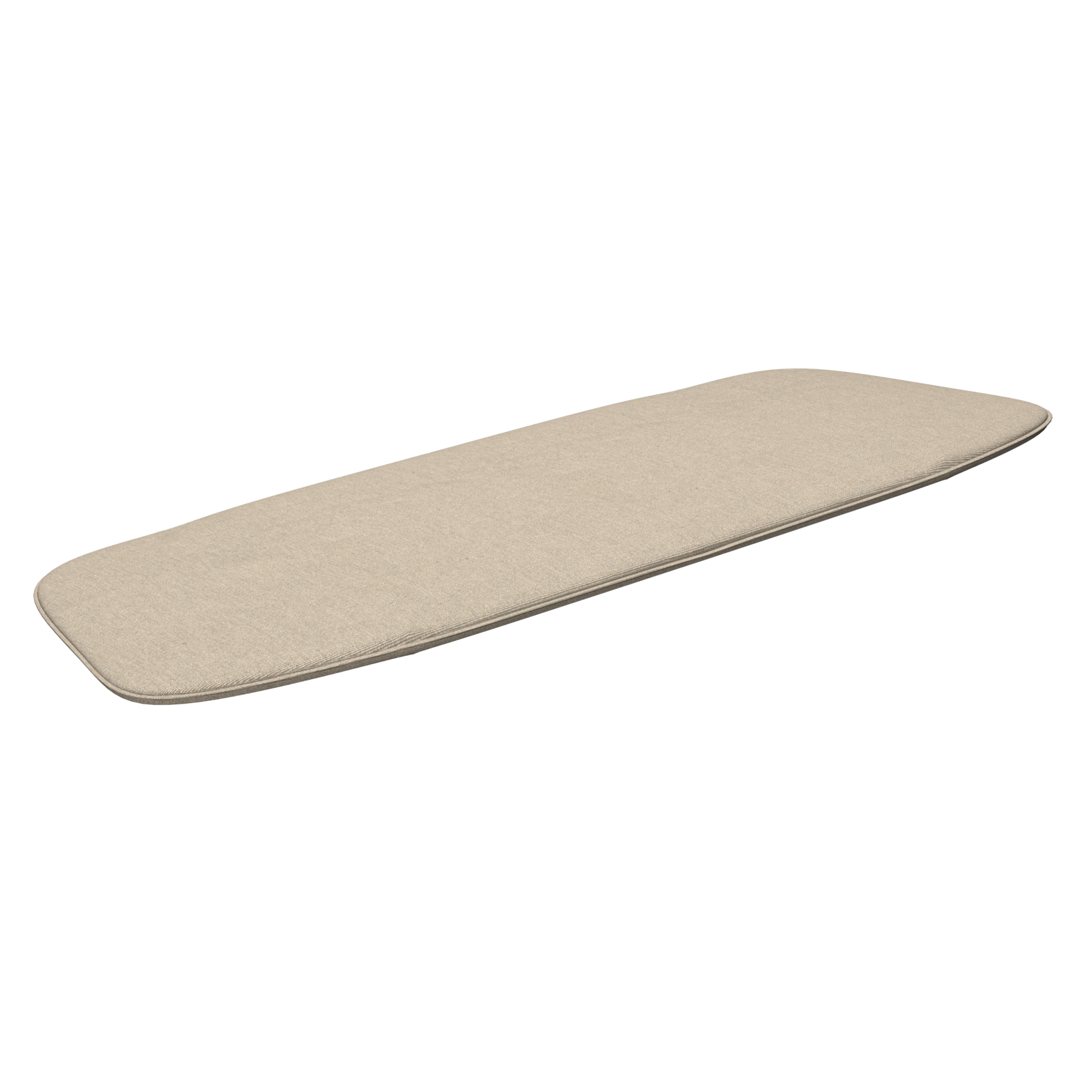 A rectangular, beige ironing board cover with rounded edges rests against a black background, its simplicity echoing the aesthetics of Houes Paon Cushions.