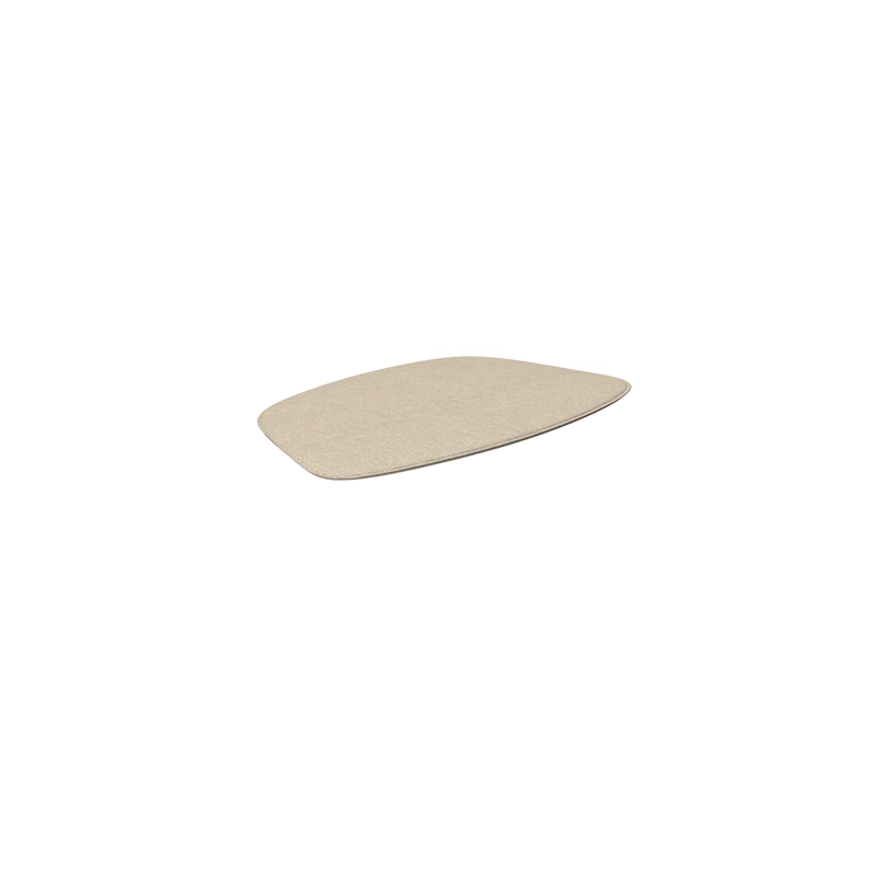A beige, oval-shaped Paon Cushion by Houe rests against a black background, resembling bamboo lamellas with its wafer-like texture.