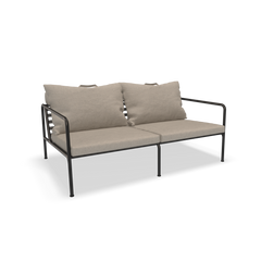 Discover the Avon 2 Seater Sofa by Houe. With a sleek black metal frame and beige cushions, it boasts clean lines and plush seating. Ideal for contemporary spaces, this modern sofa is designed with weather-resistant materials for durability.