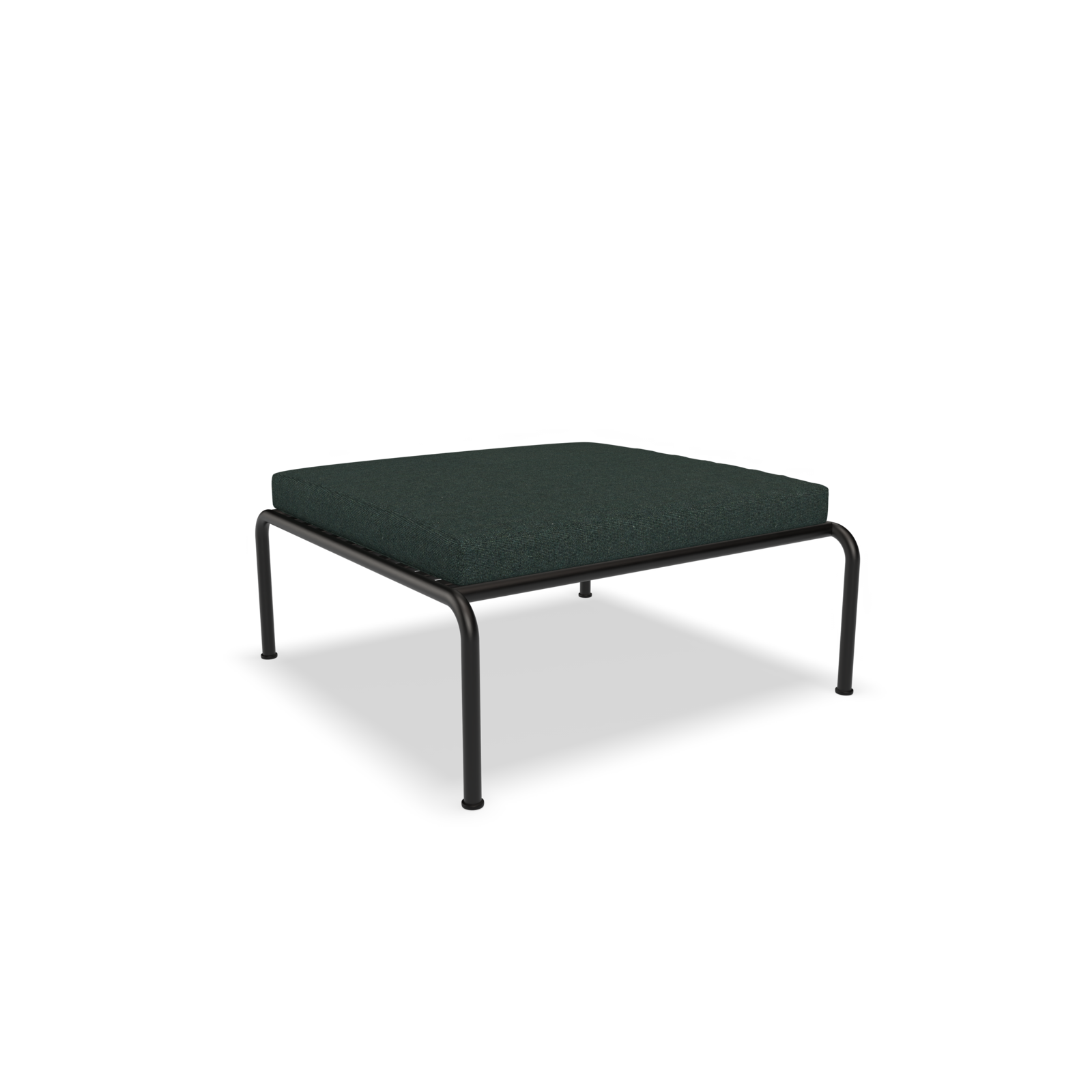 Part of the Houe collection, the Avon Ottoman blends style and comfort with a dark fabric cushion and sleek black metal legs. Perfect for any modern space, its showcased against a plain white backdrop.
