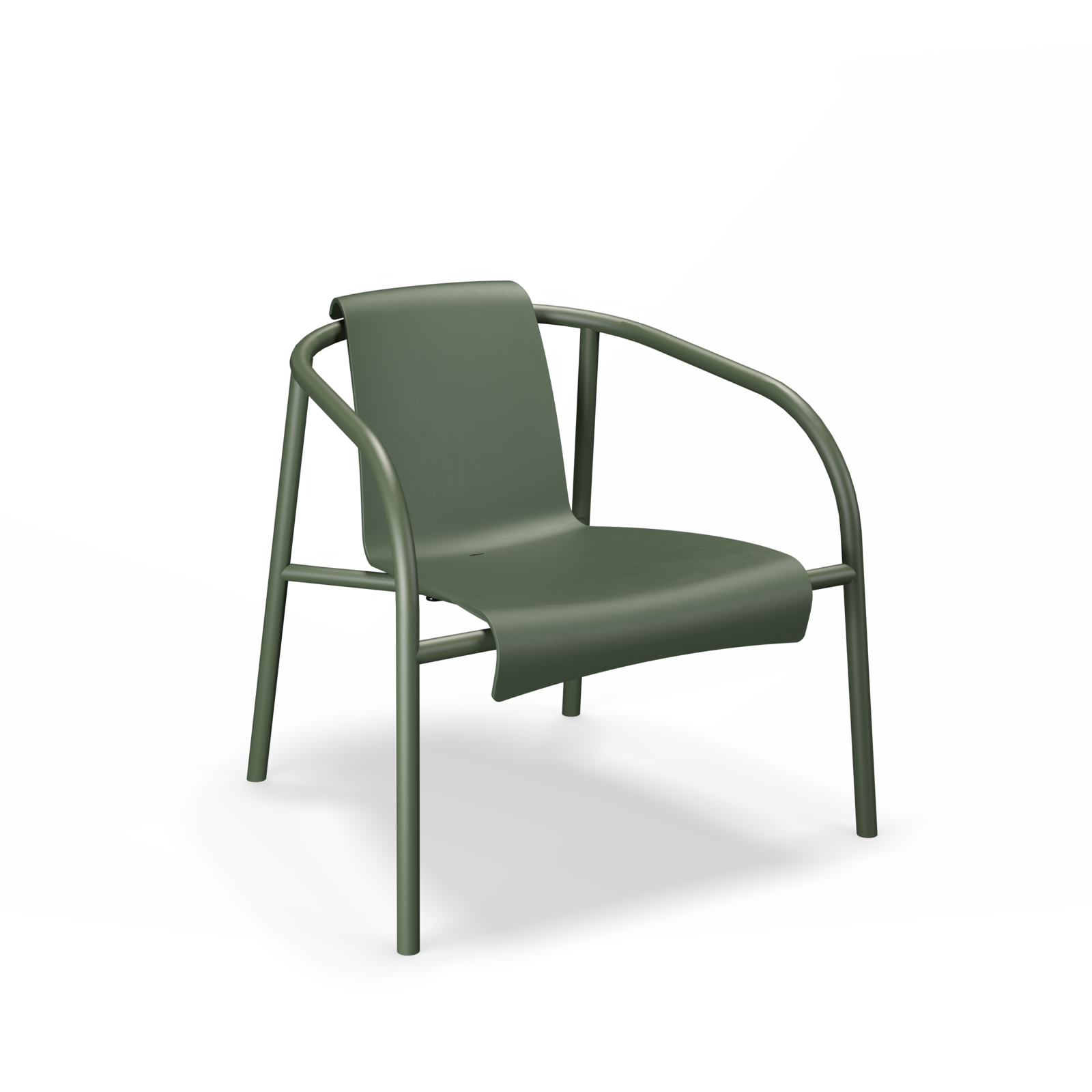 The Nami Lounge Chair by Houe is a contemporary garden chair with a modern, minimalist design, featuring a slim powder-coated steel frame and a curved seat and backrest.