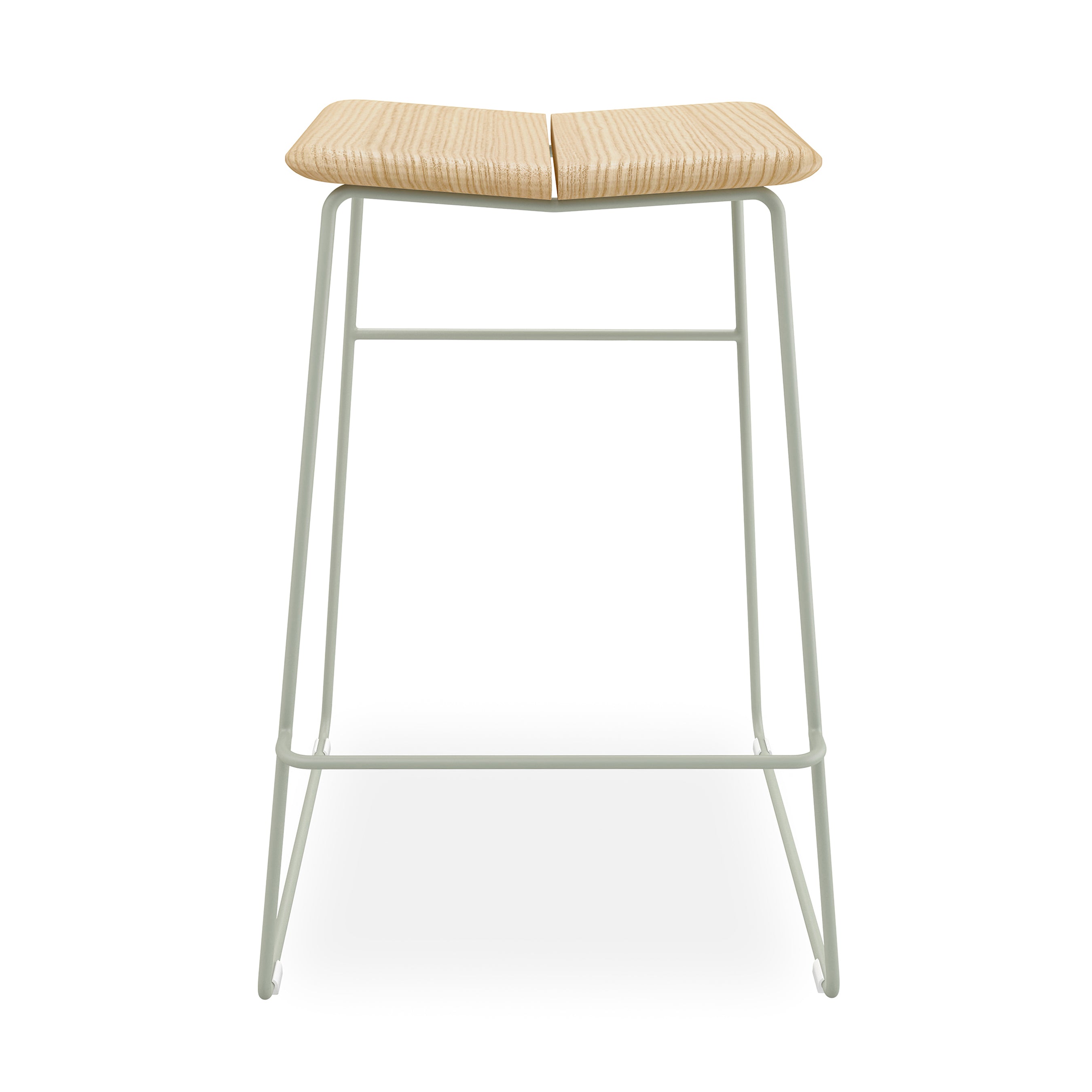 The Gus Modern Aero Bar Stool features a light solid Ash wood seat with a central groove and a minimal white metal frame, highlighting Scandinavian design on a plain white background.