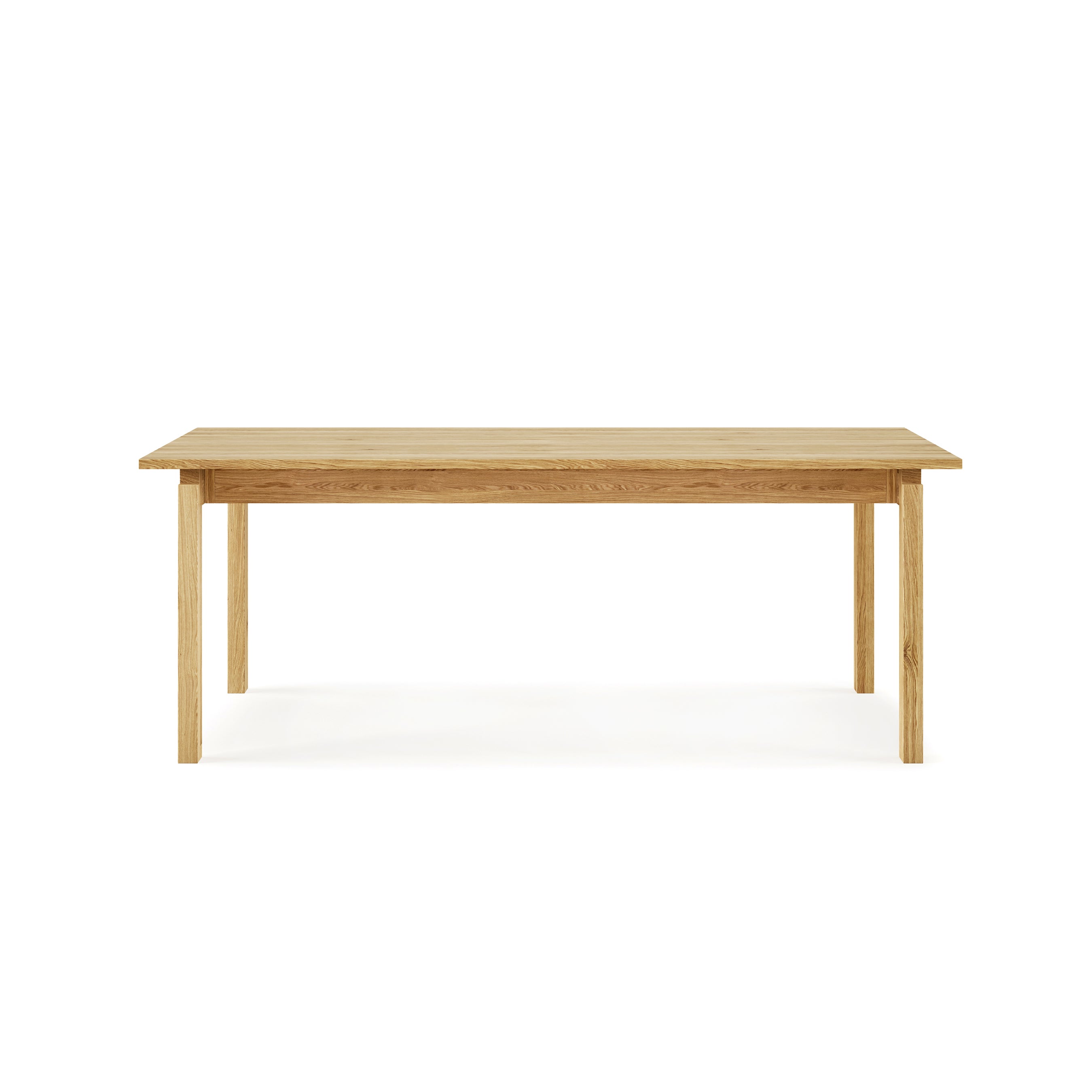 A minimalist Gus Modern Annex Extendable Dining Table with a light wood finish, straight legs, and a smooth rectangular top is shown against a white background, highlighting its simple elegance.