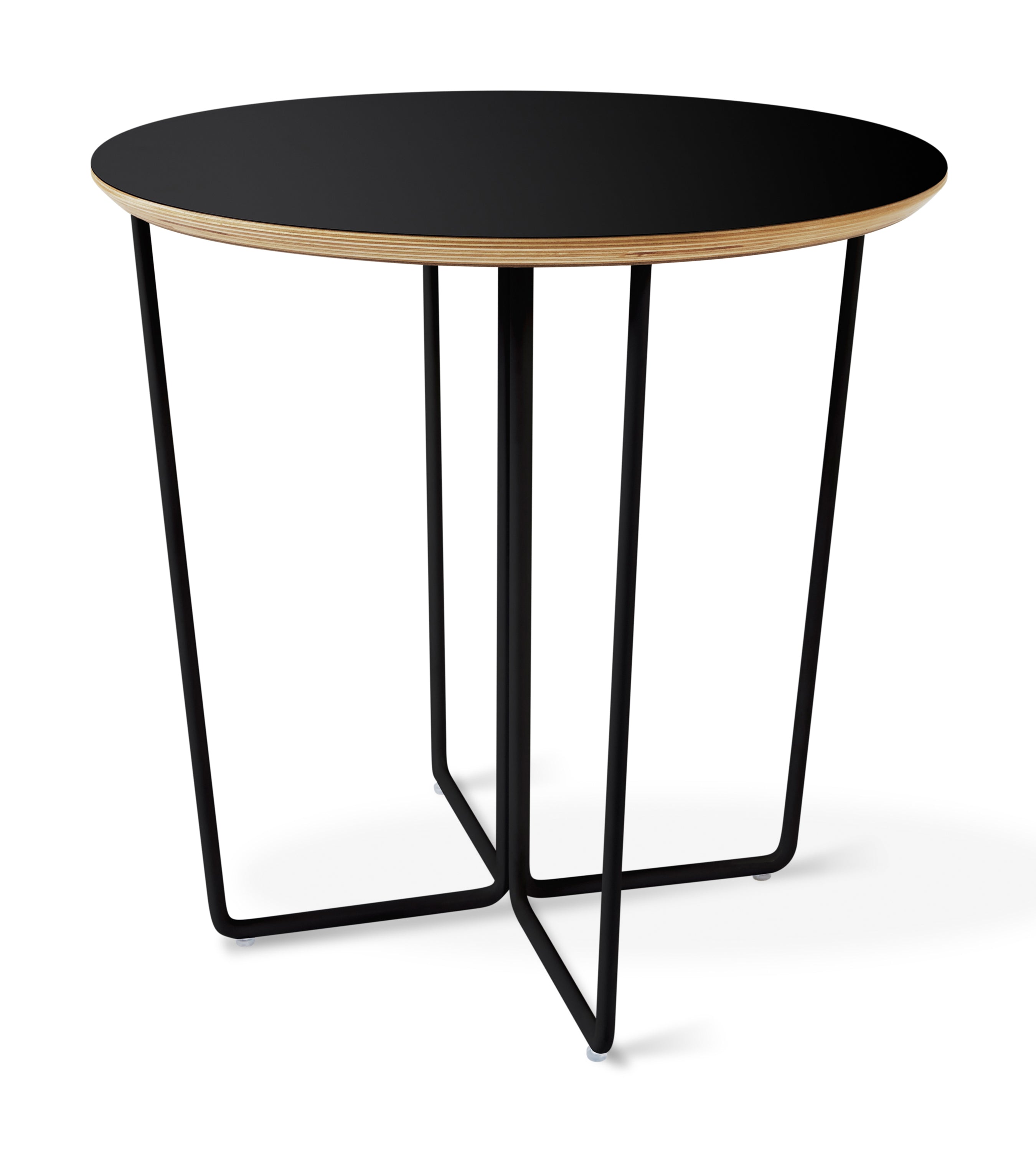 The Gus Modern Array End Table features a black tabletop, light wood edge, and slim black metal legs with a geometric base—perfect as a contemporary accent in any modern space.