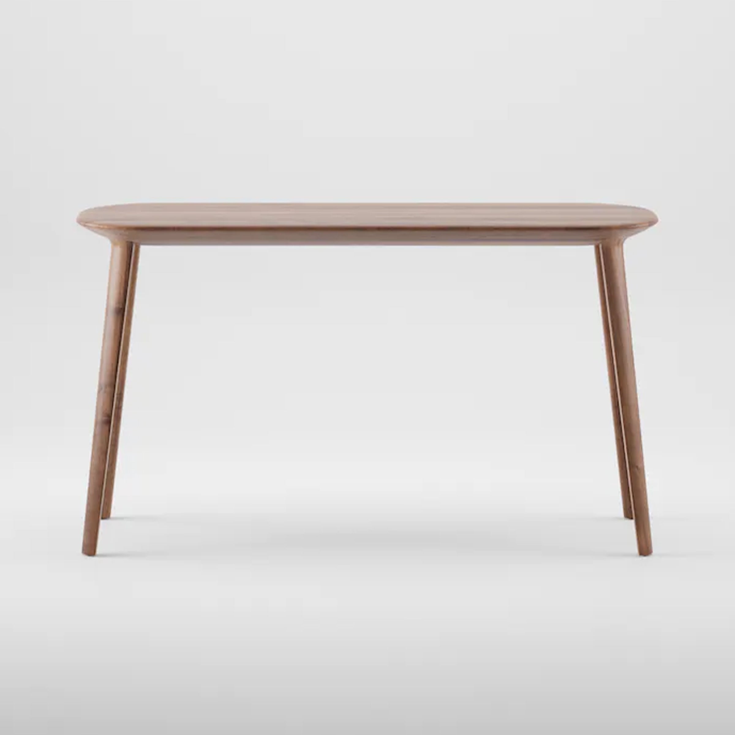 The KALOTA Console Table by Artisan is a modern wooden piece with a rectangular top and rounded edges, celebrating wood texture. It features four slightly tapered legs and is displayed against a light gray background.