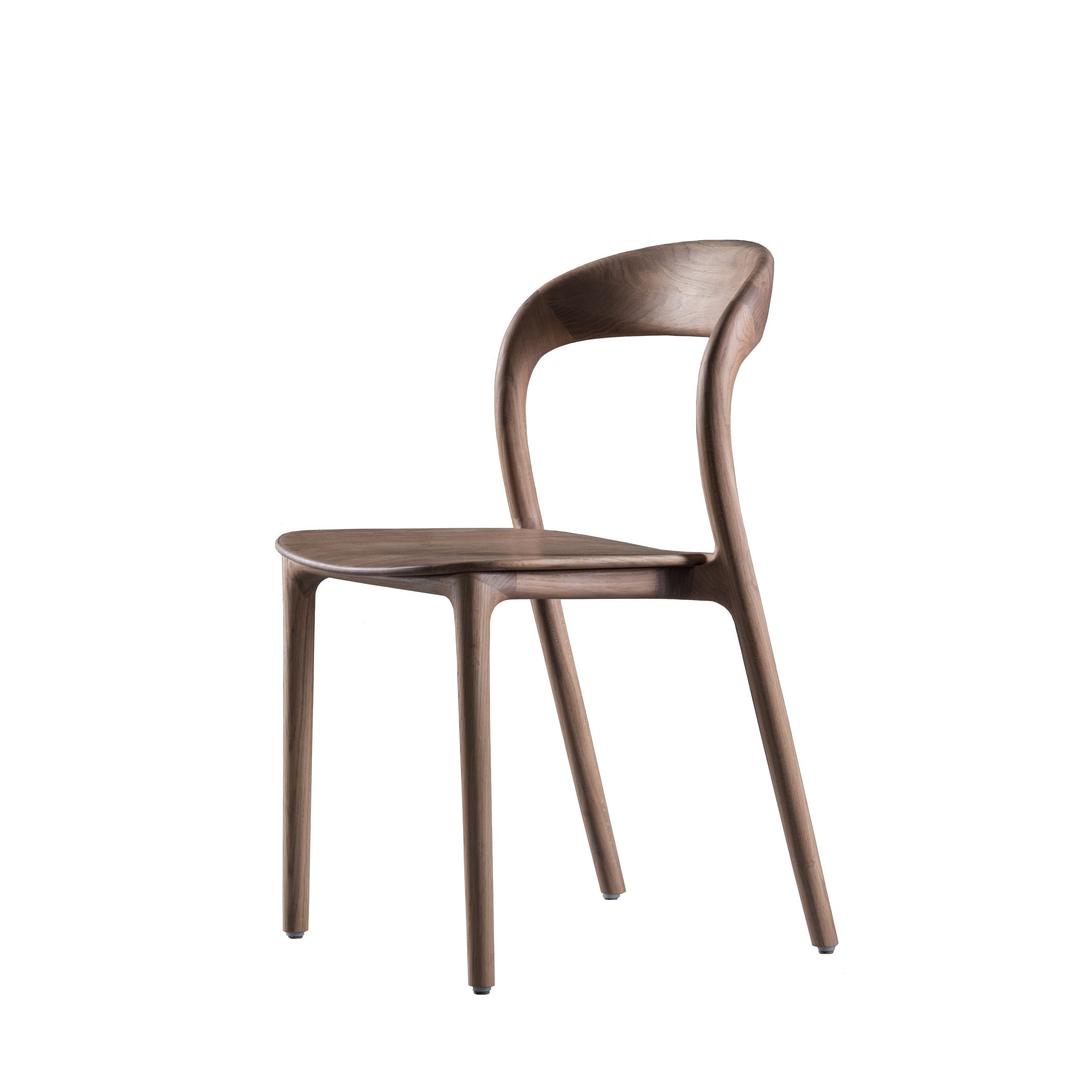 The NEVA light chair - Sale by Artisan from the Neva collection features a curved backrest and seat with sleek, minimalist lines and tapered legs. Expert wood craftsmanship ensures a smooth, polished finish that showcases the natural grain, standing gracefully against a plain, white background.