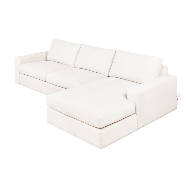 The Ashdale Right-Facing Sectional by Gus Modern features a hardwood frame, three seat and back cushions, an extended right chaise, clean lines, wide armrests, and synthetic-down cushions for modern minimalist comfort.