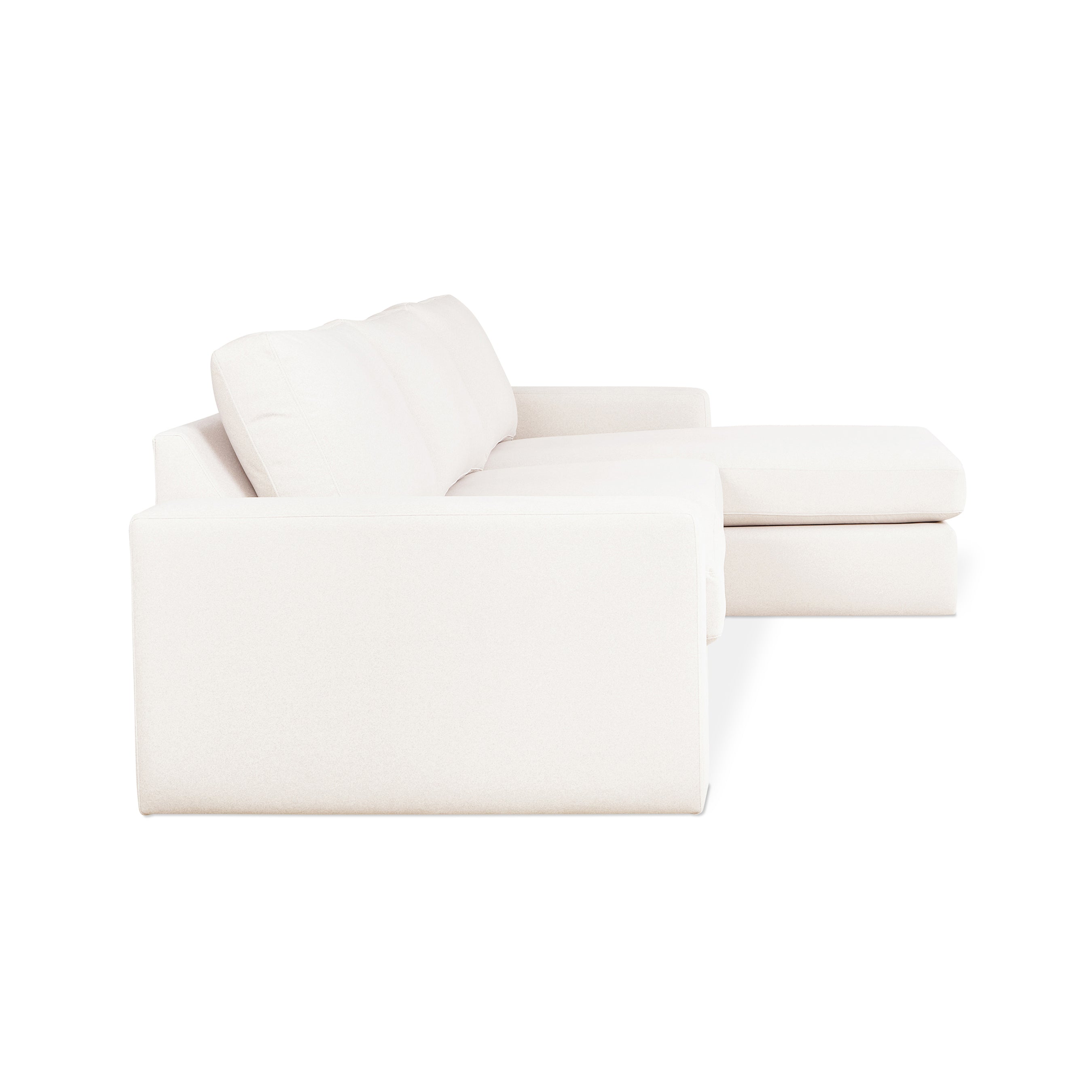 The Gus Modern Ashdale Right-Facing Sectional is a minimalist sofa with synthetic-down cushions and a right-side chaise, shown at an angle against a plain white background.