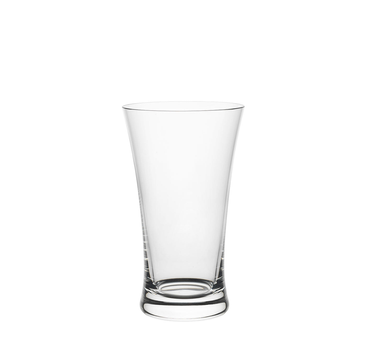 The Drinking Set No. 231 - Barock by Lobmeyr features mouth-blown, lead-free crystal with a slightly flared shape against a plain white background. Its transparent, smooth surface beautifully reflects light, demonstrating pristine clarity and craftsmanship.