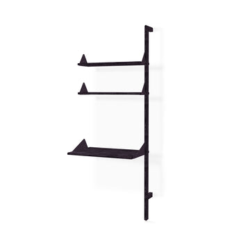 The Gus Modern Branch Desk Shelving Unit Add-On is a minimalist black wall-mounted unit with three staggered rectangular shelves and triangular supports, shown against a plain white background.