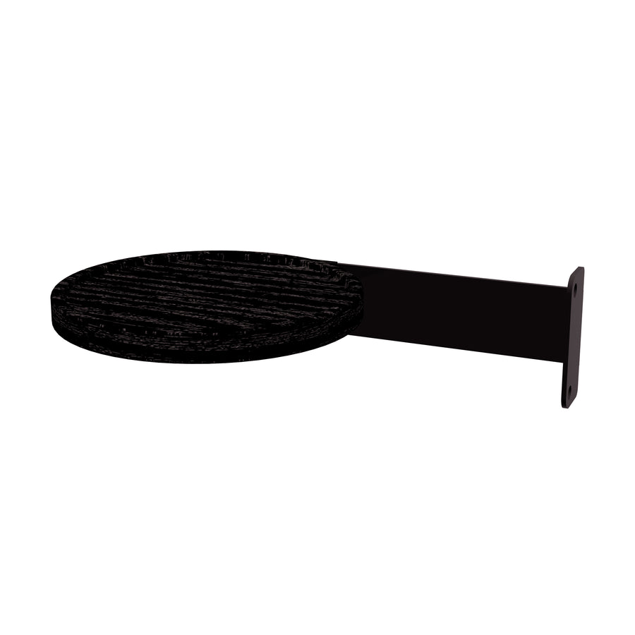 The Gus Modern Branch Side Tray is a black, round, wall-mounted shelf with a single bracket for customizable shelving, displayed against a white background.