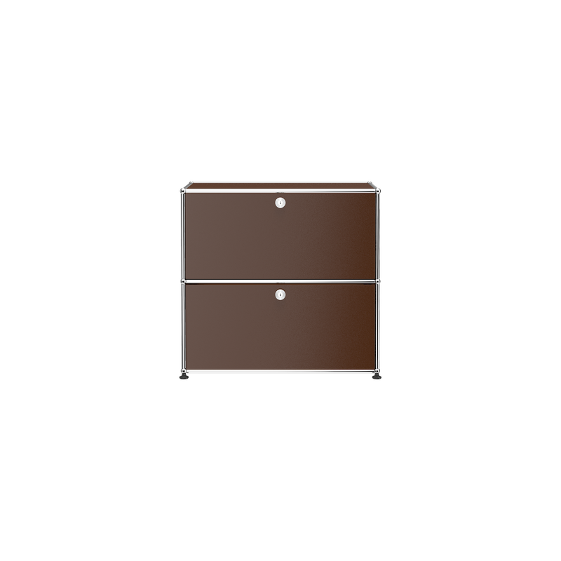 Haller Storage C1A18 brown storage credenza with two lockable panels and chrome steel frame, modern design.