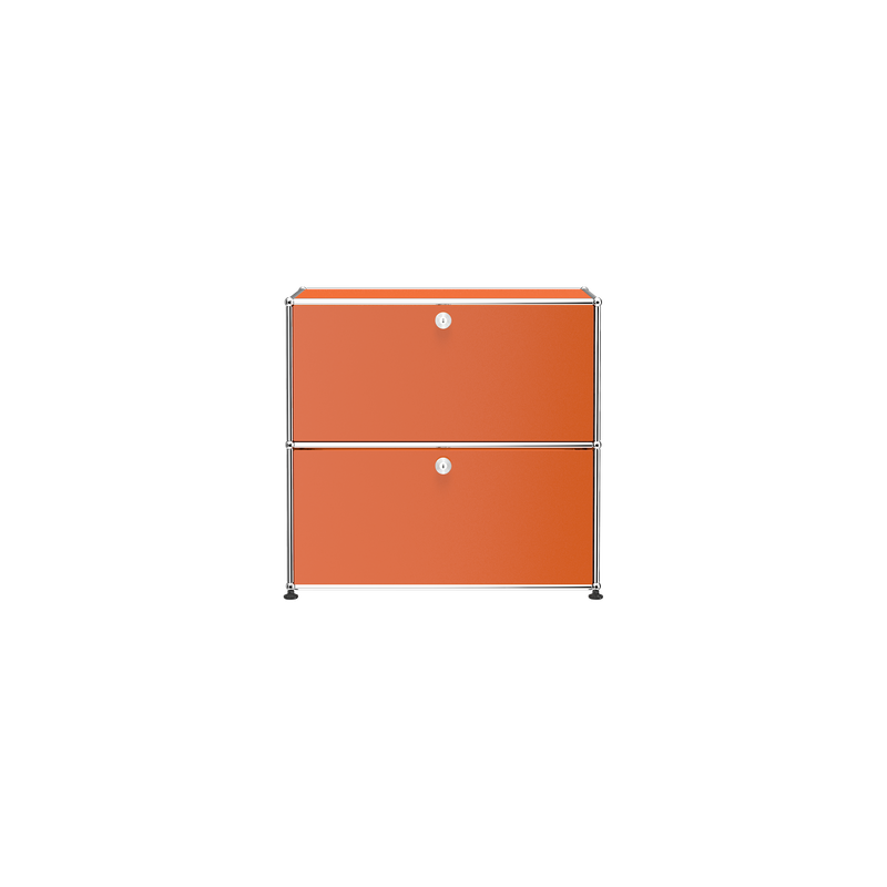 Haller Storage C1A18 storage credenza in orange with two lockable compartments and chrome steel frame.