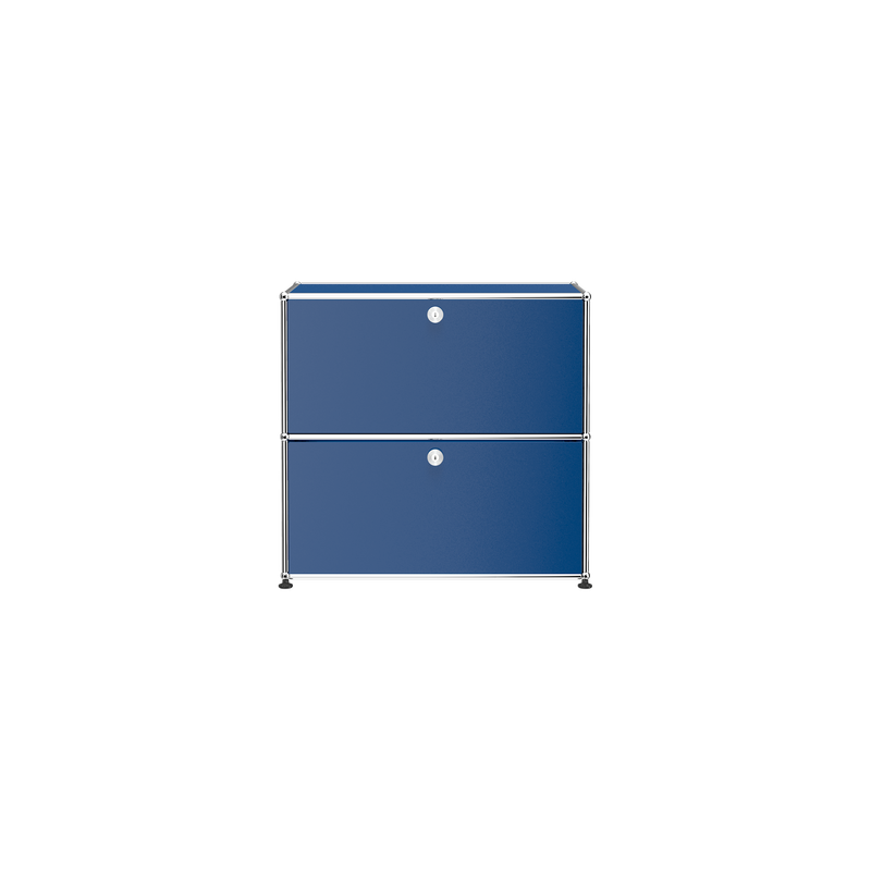 Haller Storage C1A18 stylish blue powder-coated steel storage credenza with top drop-down door and bottom drawer locking.