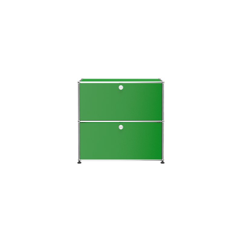Haller Storage C1A18 green storage credenza with two lockable compartments and chrome steel frame.
