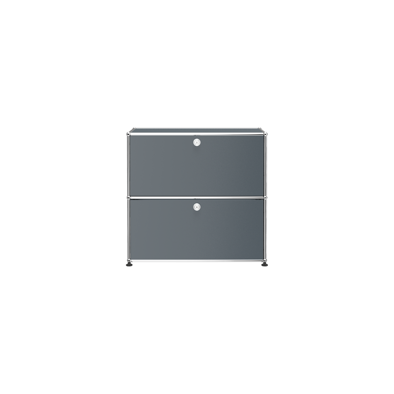 Haller Storage C1A18 steel credenza with two lockable compartments in a graphite black finish and chrome frame.