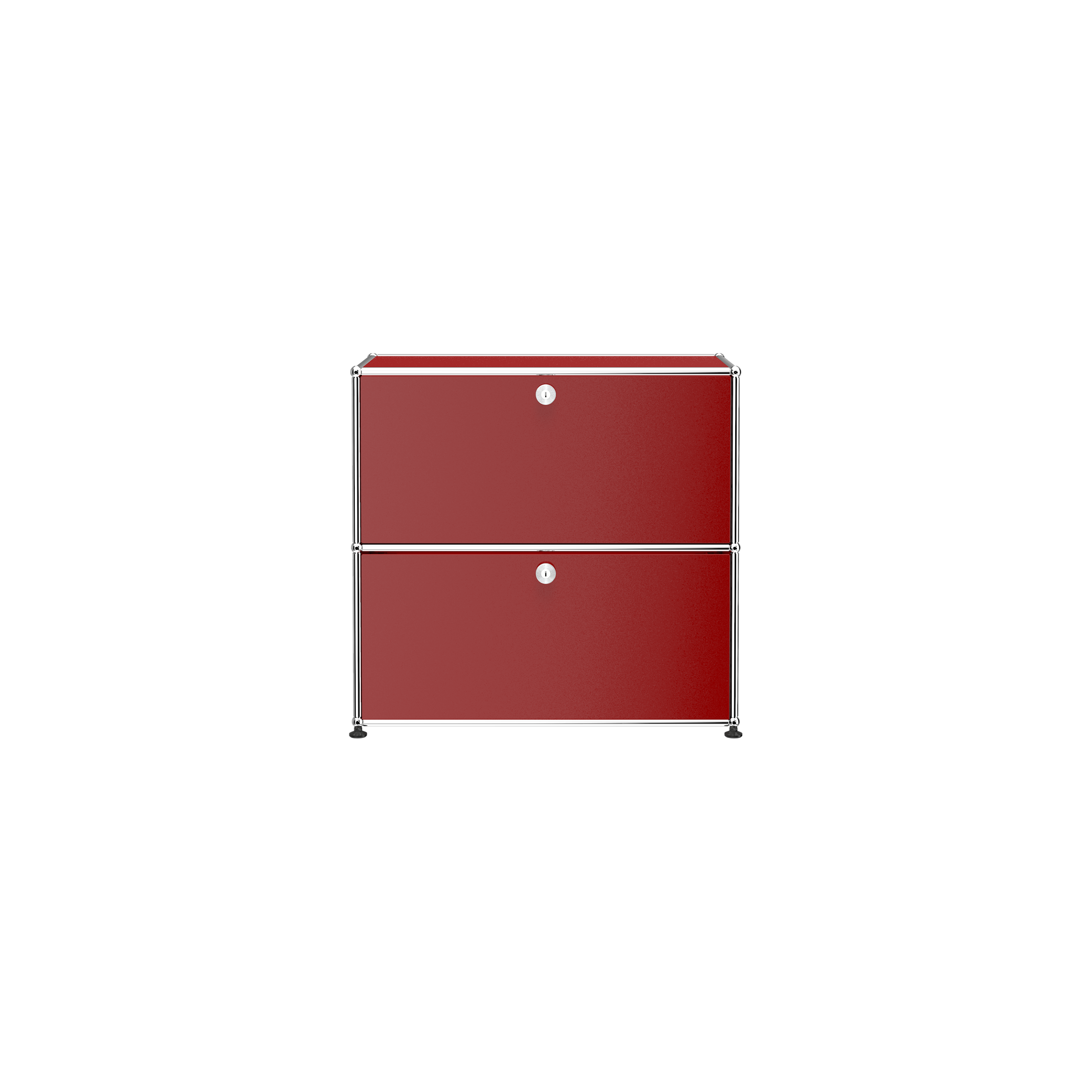 Haller Storage C1A18 in USM Ruby Red with coin-lock top drop-down door and bottom drawer, steel frame and panels.