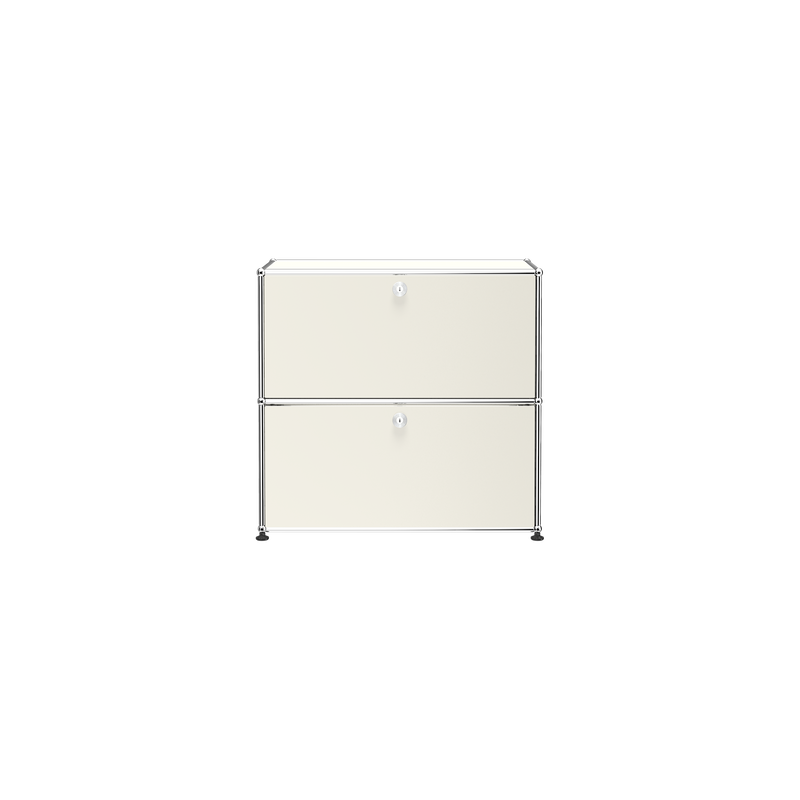 Haller Storage C1A18 white storage credenza with two lockable compartments and chrome steel frame.