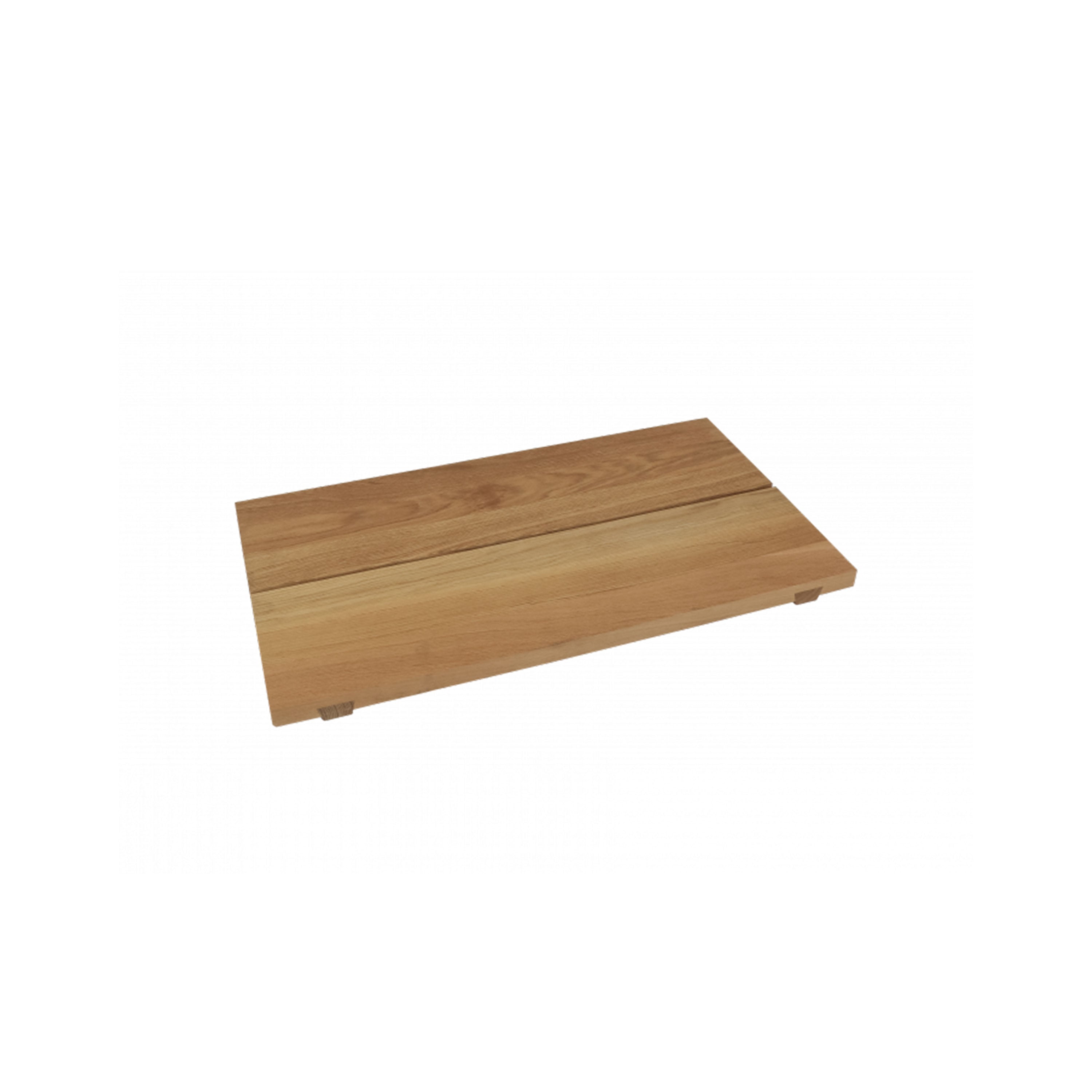 The EK06 Base by E15 is a rectangular wooden cutting board crafted from solid European oak, showcasing a beautiful wood grain pattern. Slightly elevated on small legs and set against a plain white background, it embodies traditional joinery and timeless elegance.