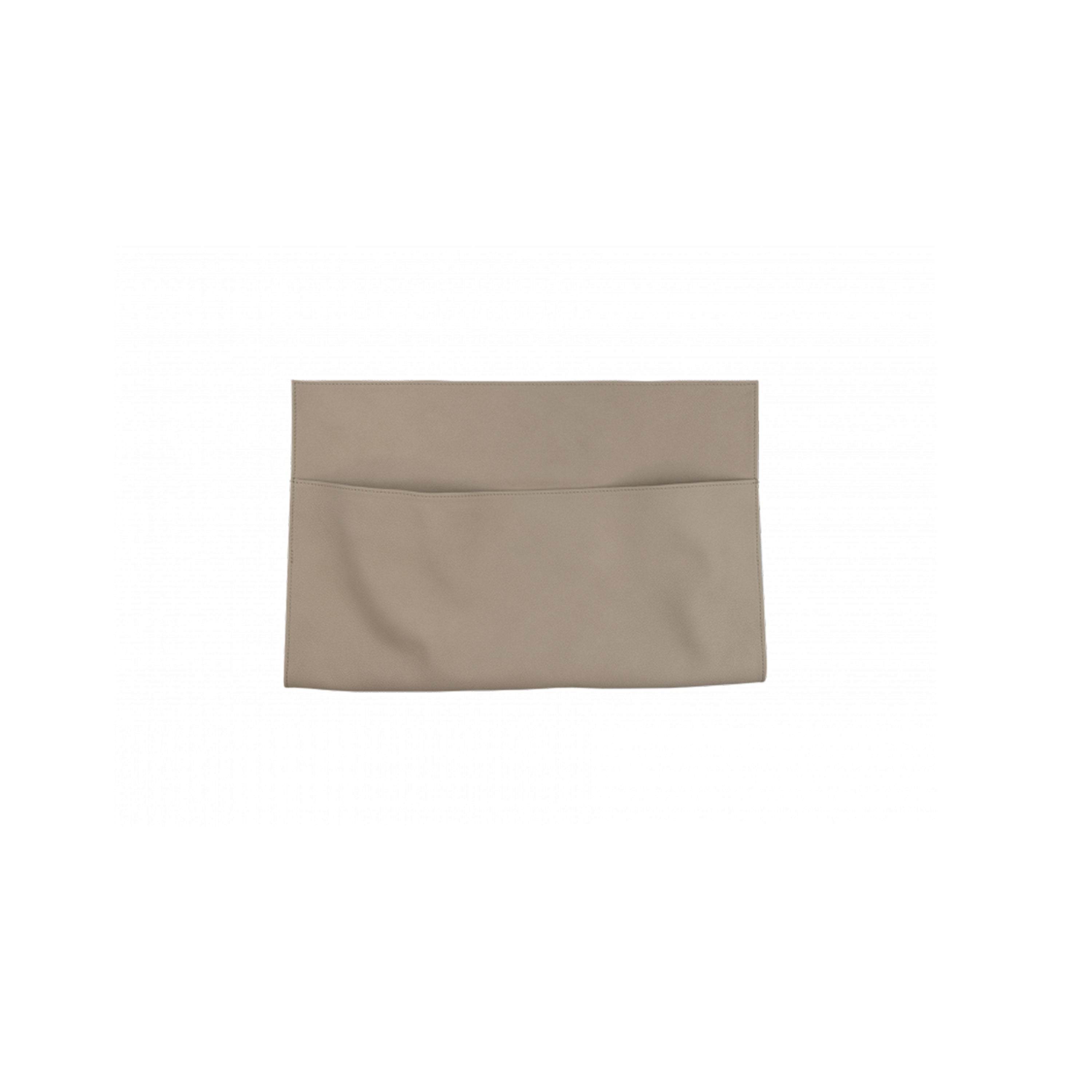 The E15 EK07 Pocket is a beige, rectangular clutch bag with a minimalist design, set against a plain white background. Made from soft leather, it features a fold-over flap and sleek, seamless lines.