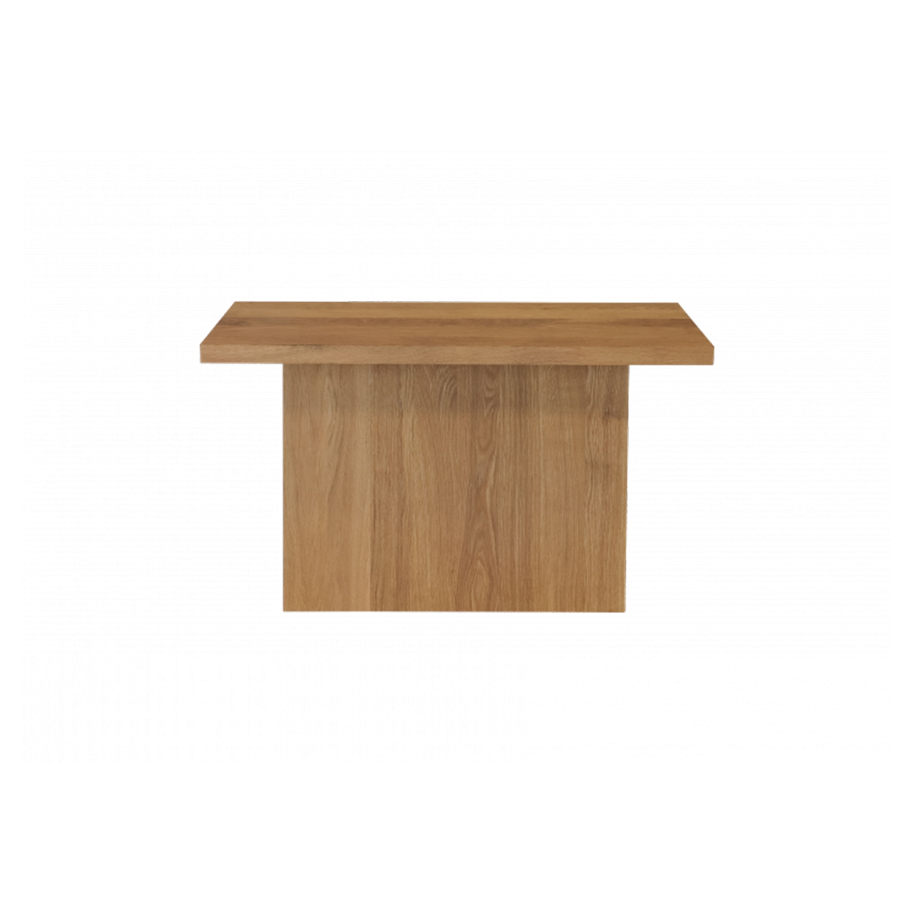 The EK03 Bench by E15 is a minimalist piece crafted from solid European oak, with a rectangular top and central base. Its light brown, natural finish accentuates the woods grain. This simple, modern design suits various interiors.