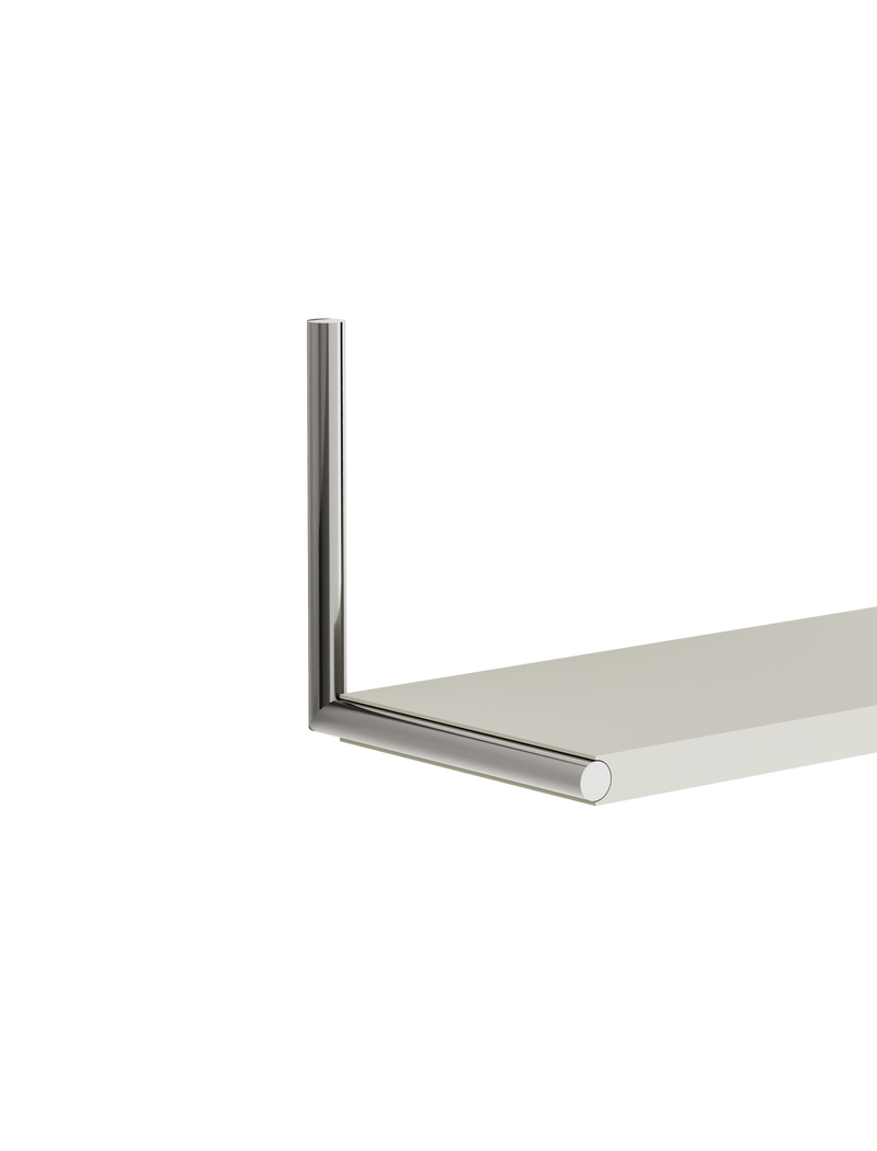 Minimalist clean room white ELLE Shelf with chrome steel rods and sleek floating design, perfect for flexible space solutions.