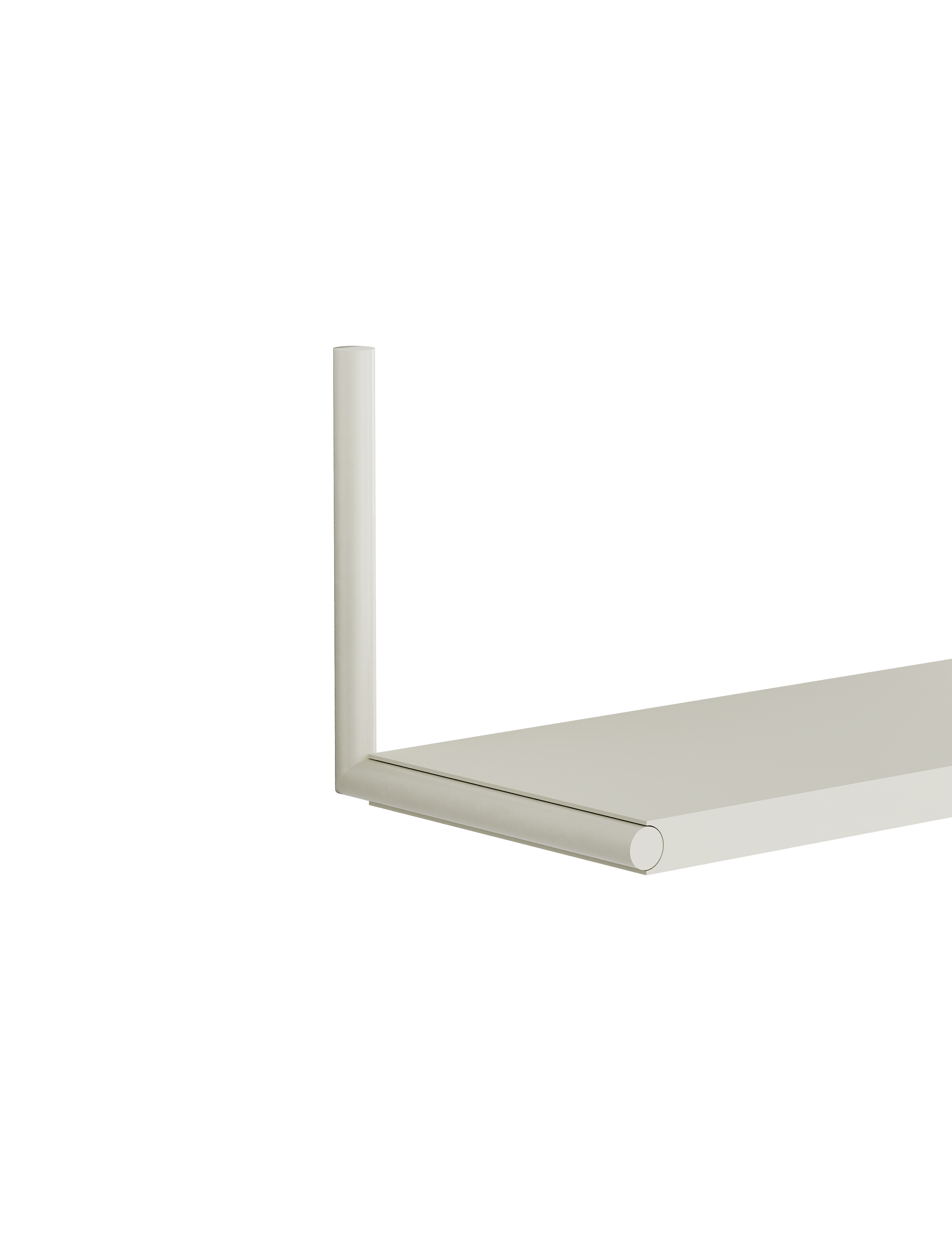 Minimalist clean room white ELLE Shelf with metal rod mount, modern and flexible wall storage solution.