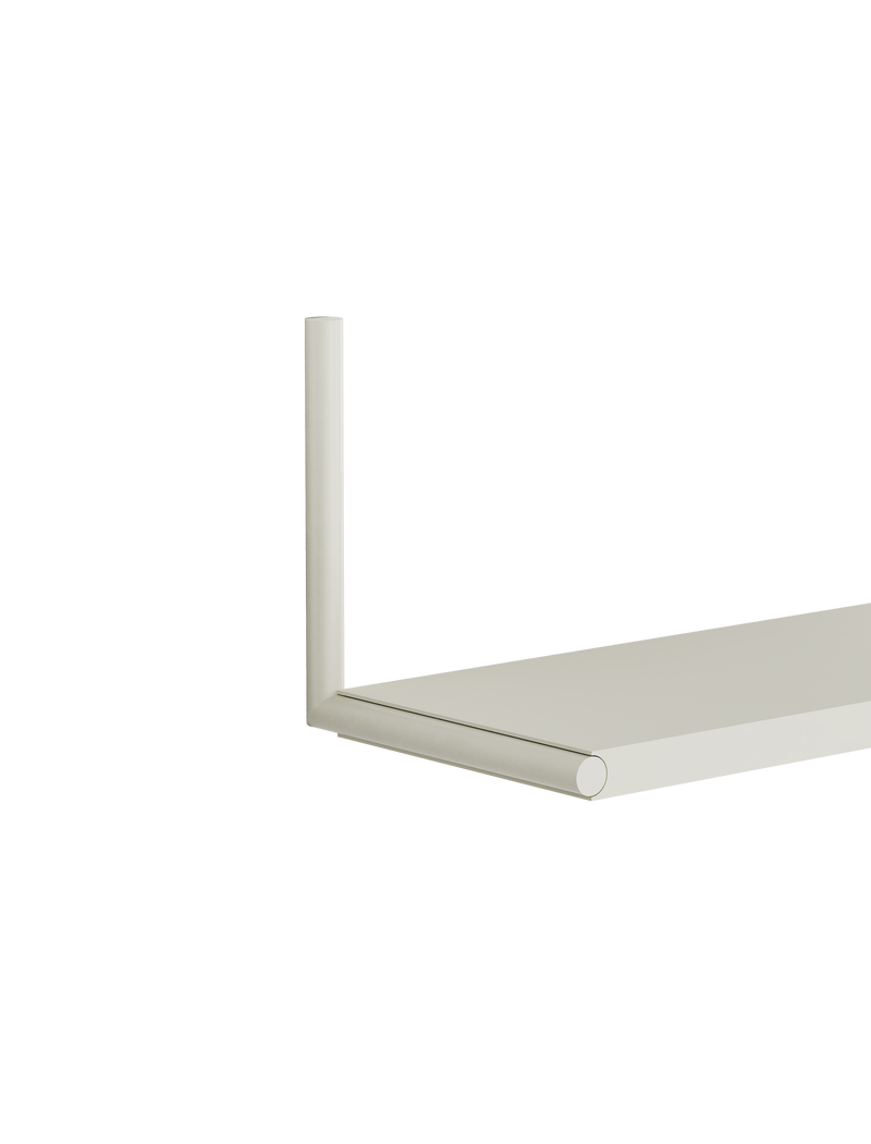Minimalist clean room white ELLE Shelf with metal rod mount, modern and flexible wall storage solution.