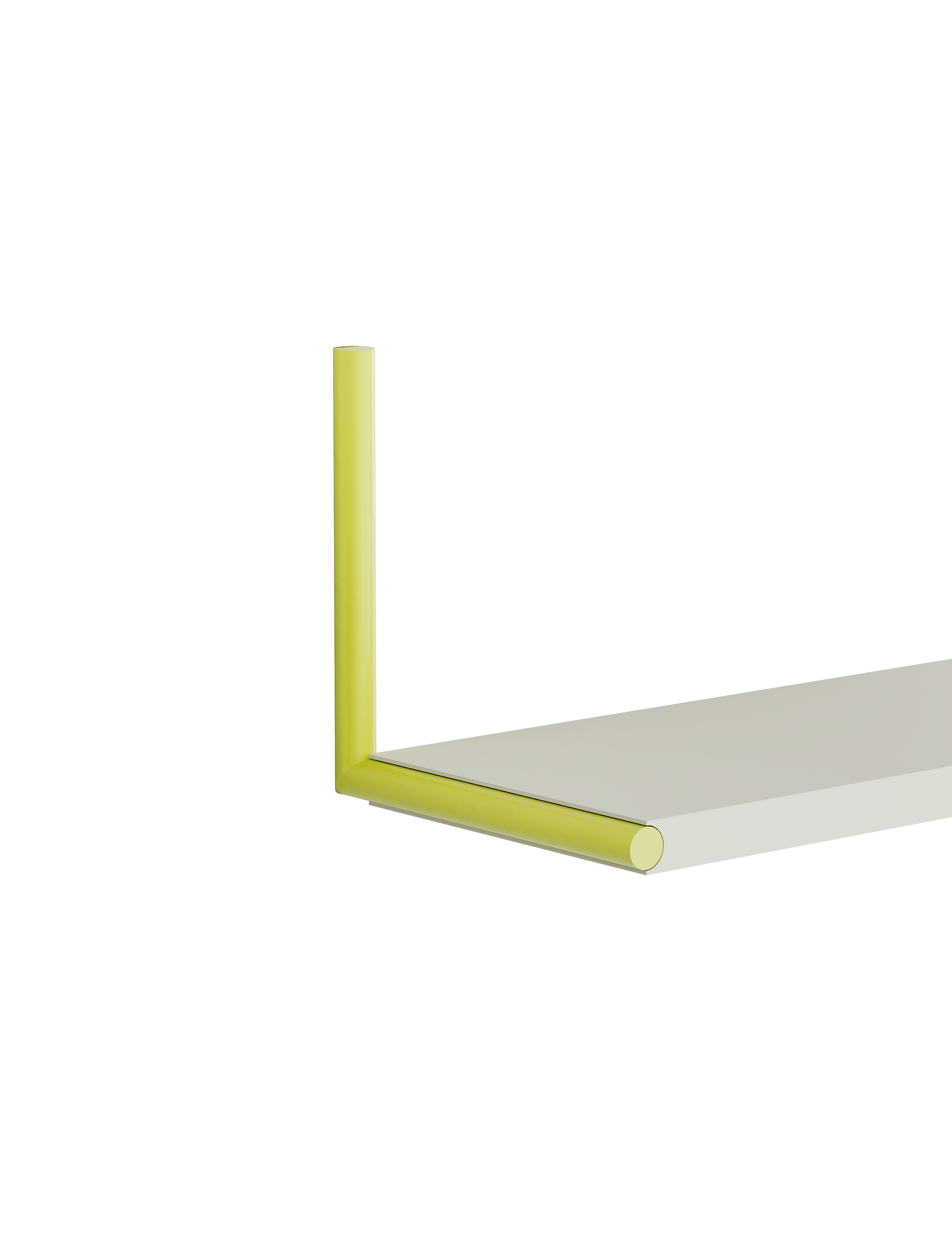 Minimalist ELLE Shelf with clean room white board and sulfur yellow metal rods, showcasing modern flexible design.