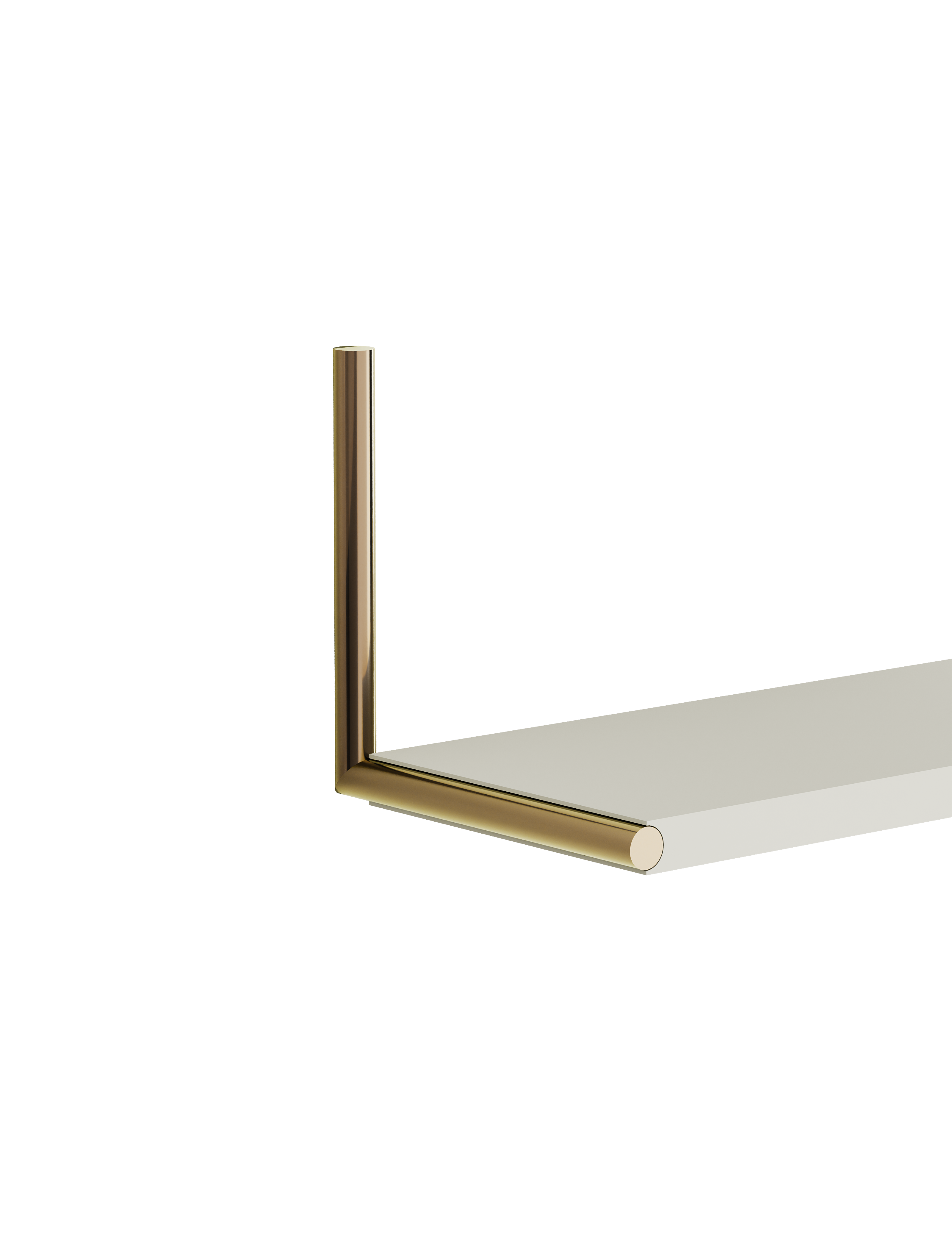 ELLE Shelf with a sleek white board and polished brass rod mounting bracket, modern minimalist wall shelf design.