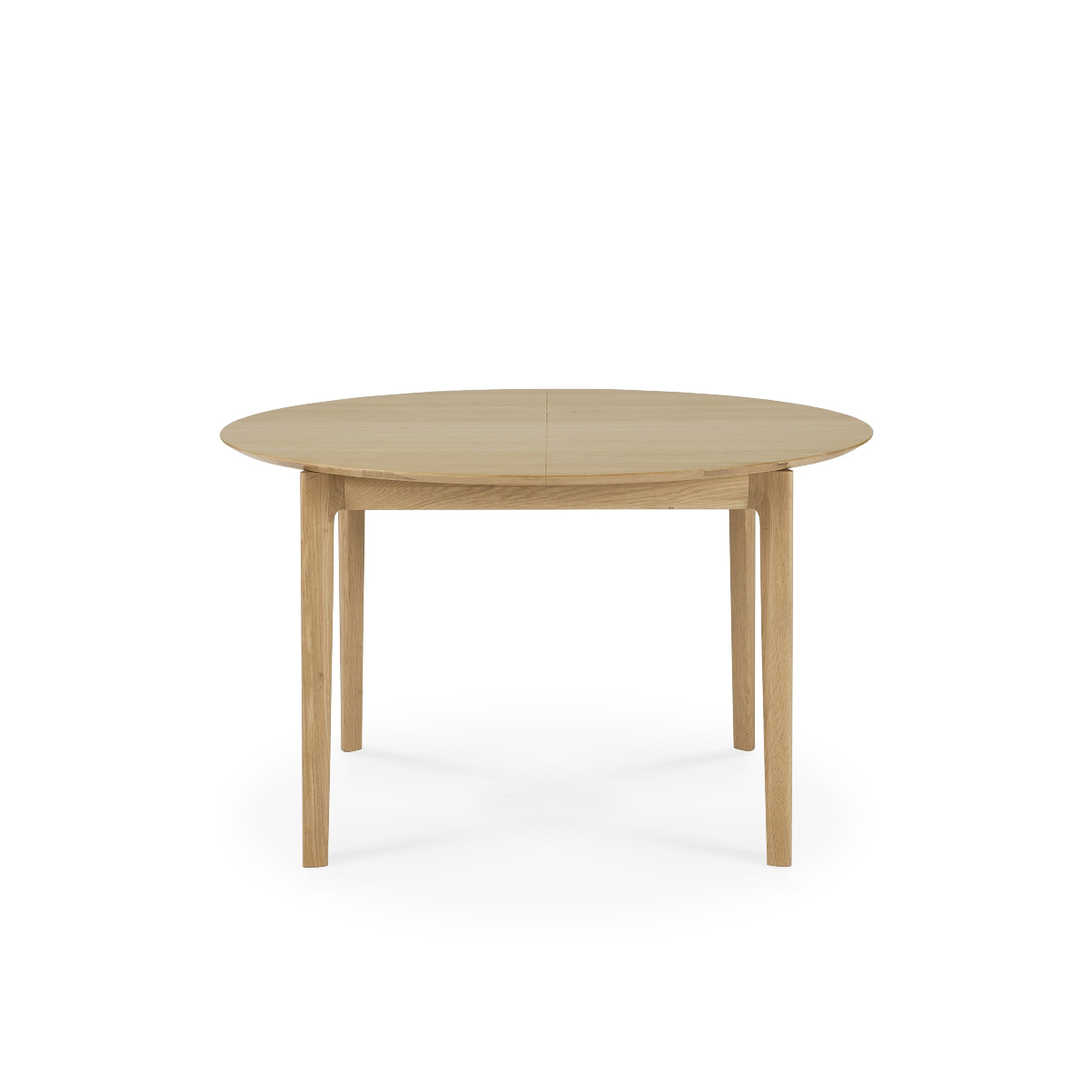 Bok Extendable Dining Table - Round made of solid oak with sculptural design and extendable feature for extra seating.