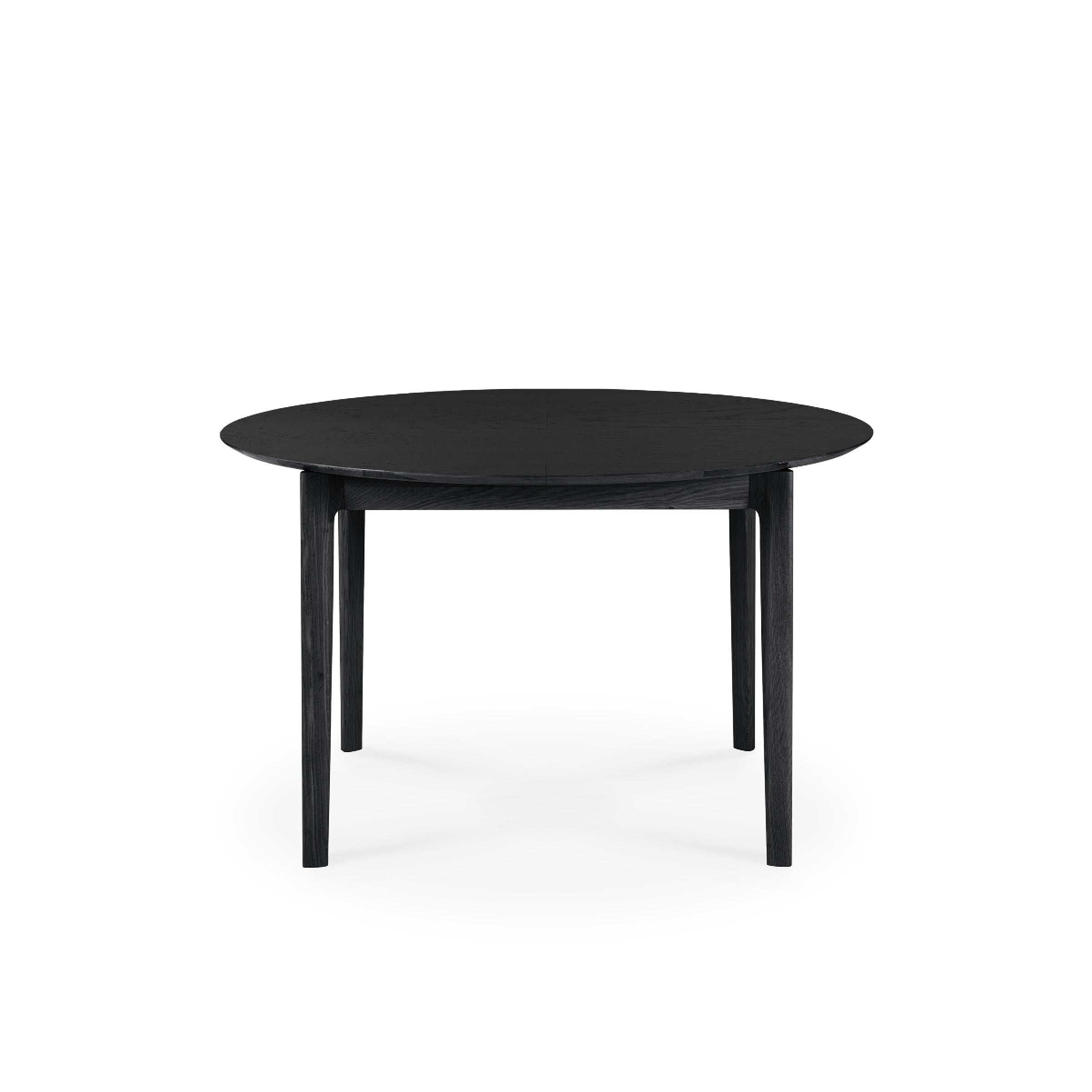 Bok Extendable Dining Table - Round solid black varnished oak table with sculptural design and extendable function.
