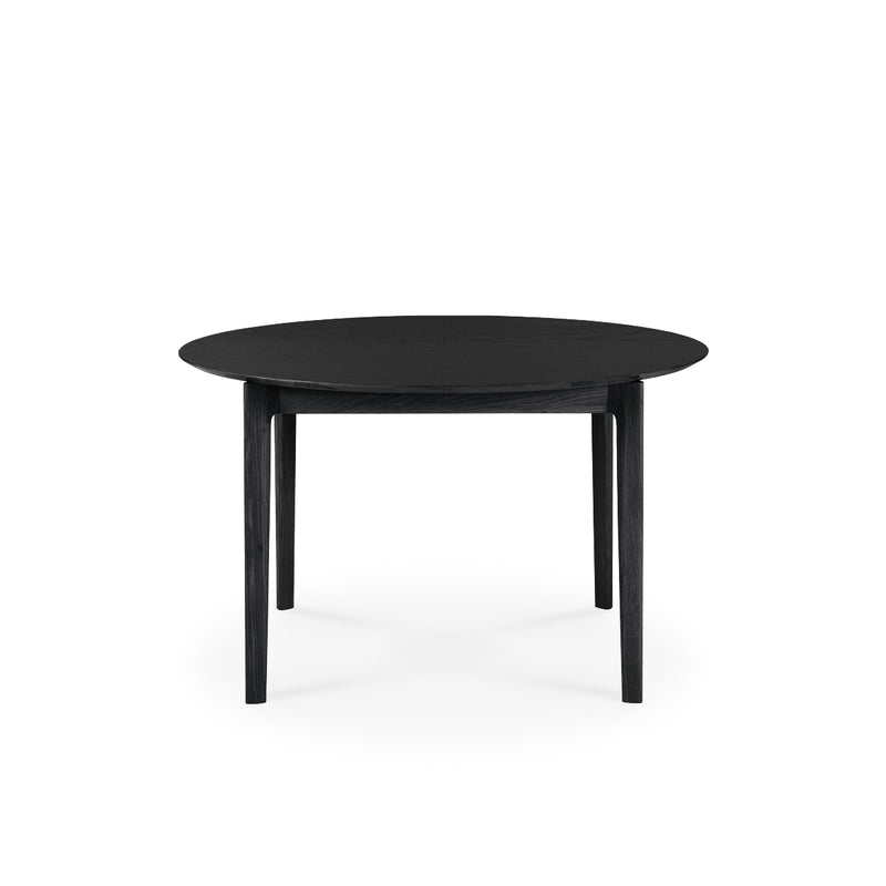 Bok Extendable Dining Table - Round solid black varnished oak table with sculptural design and extendable function.