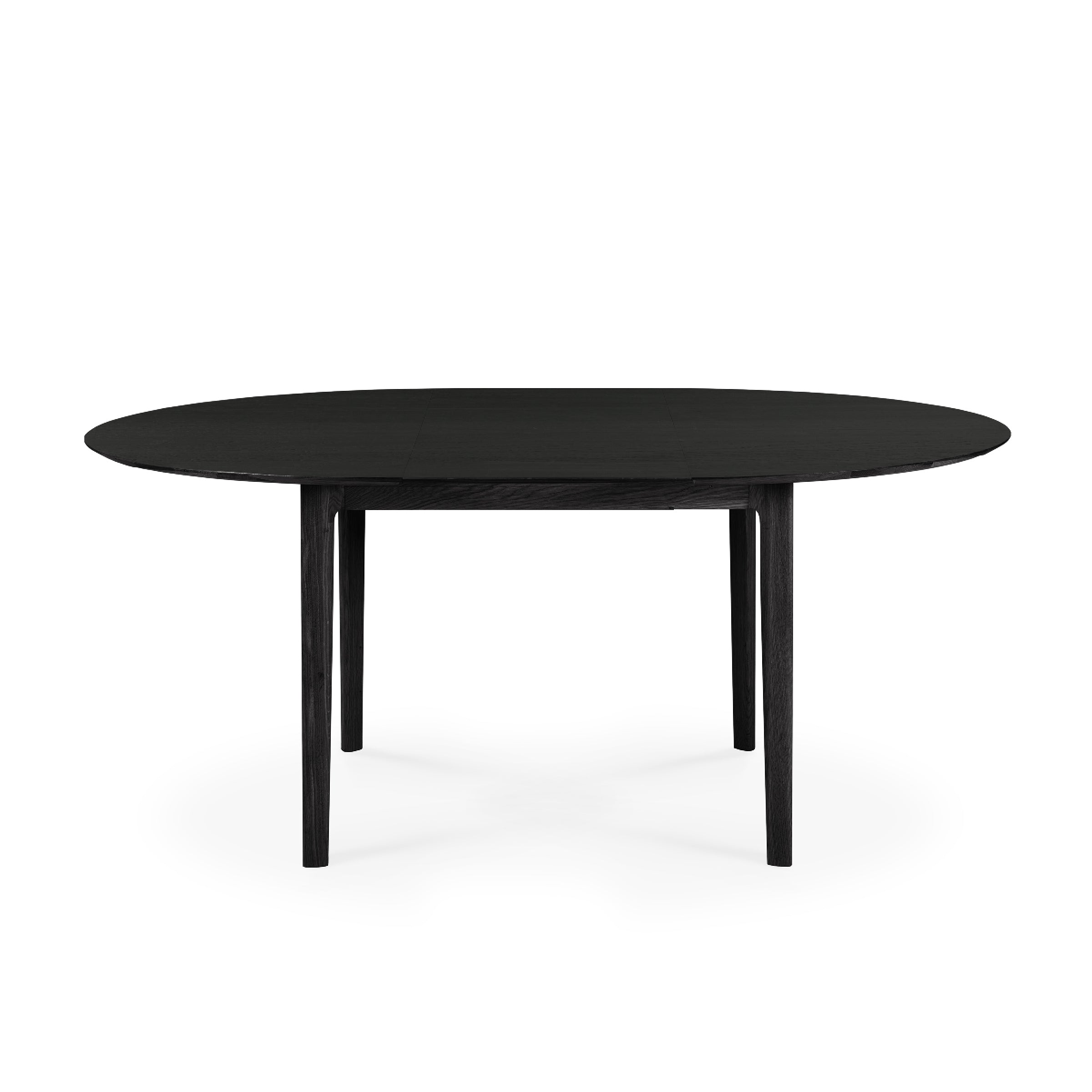 Bok Extendable Dining Table - Round in black varnished oak with a sleek, modern, solid oak design and round shape.