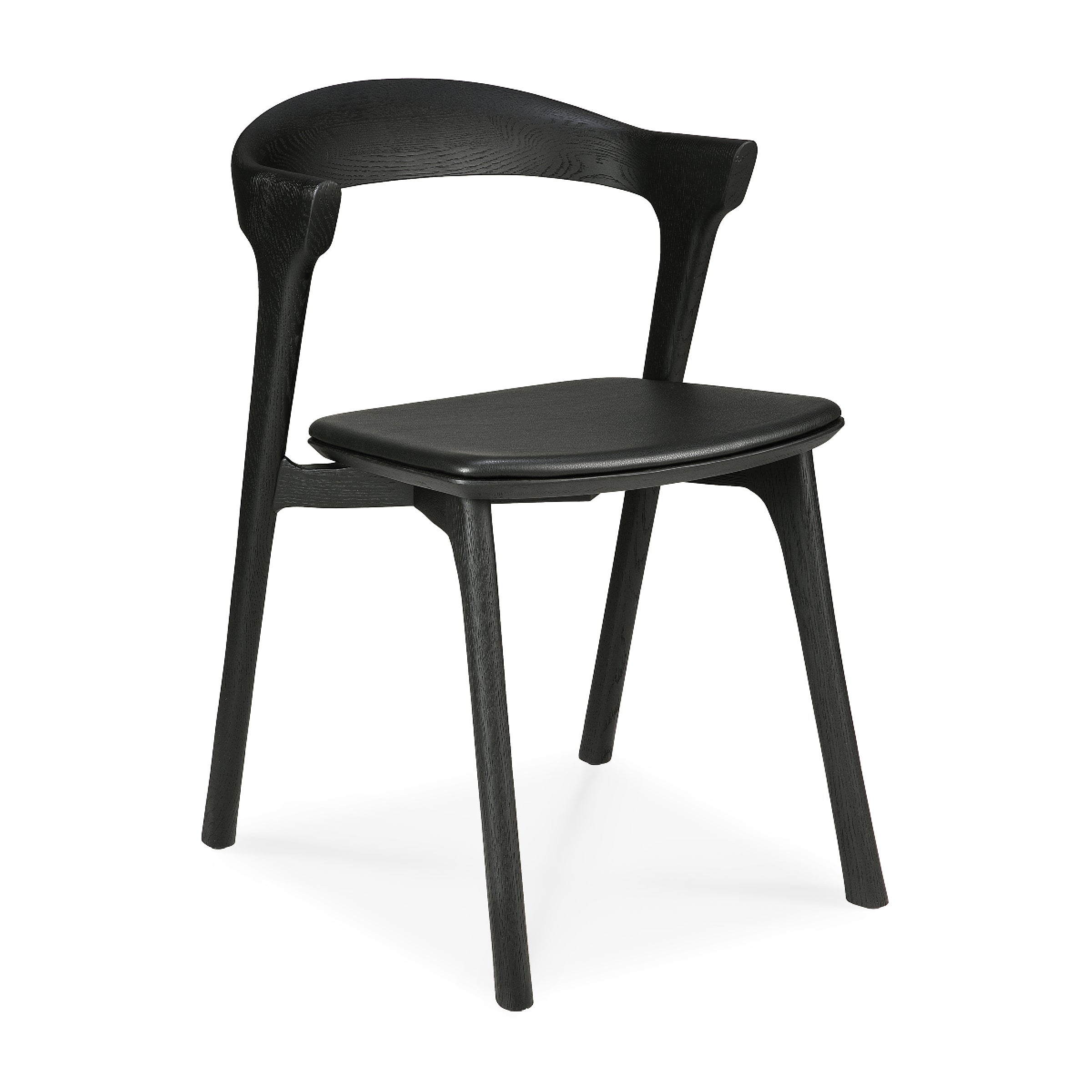 Bok Dining Chair Upholstered in black varnished oak with ergonomic design and modern sleek style for dining rooms.