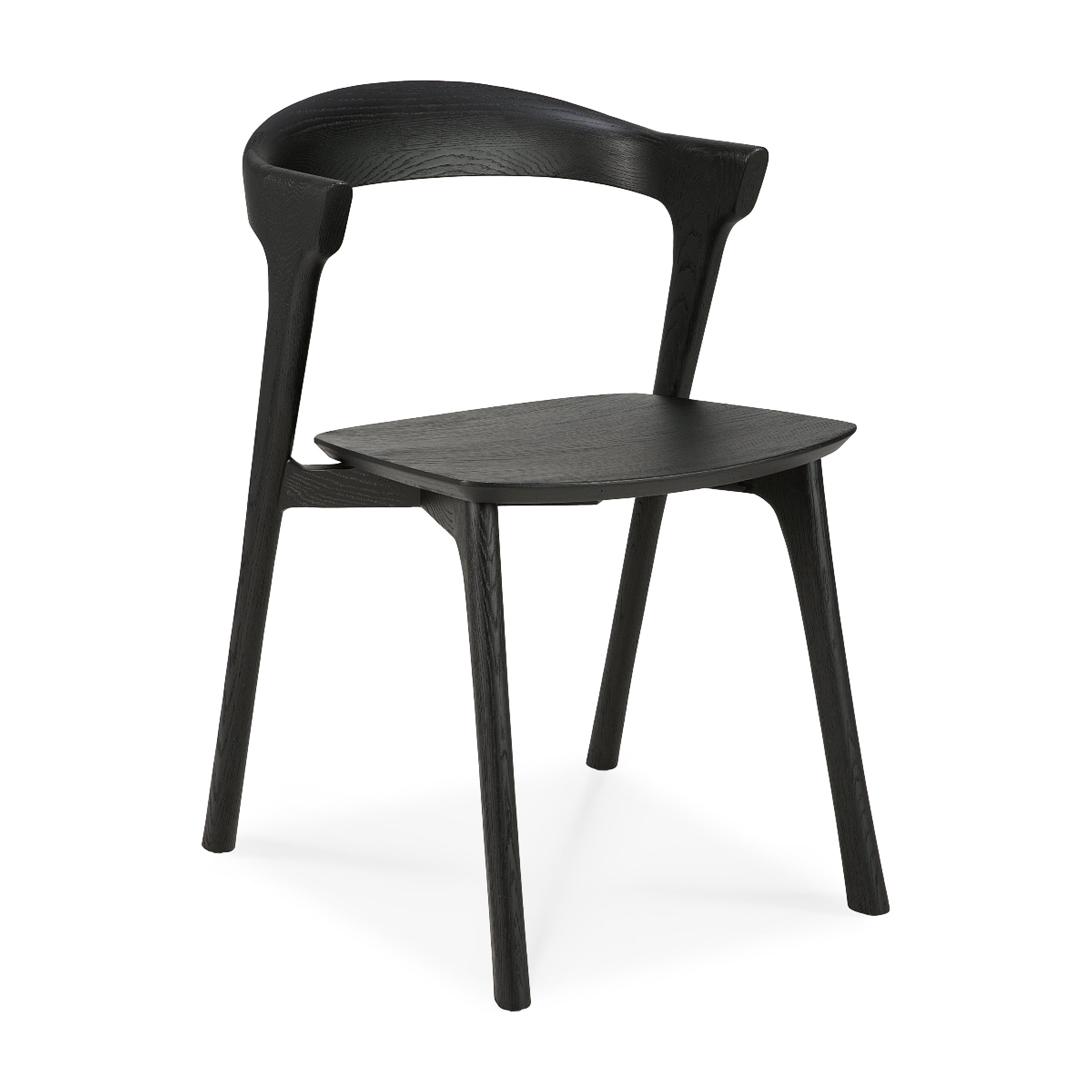 Bok Dining Chair in black varnished oak with ergonomic design and sleek modern style for dining rooms.