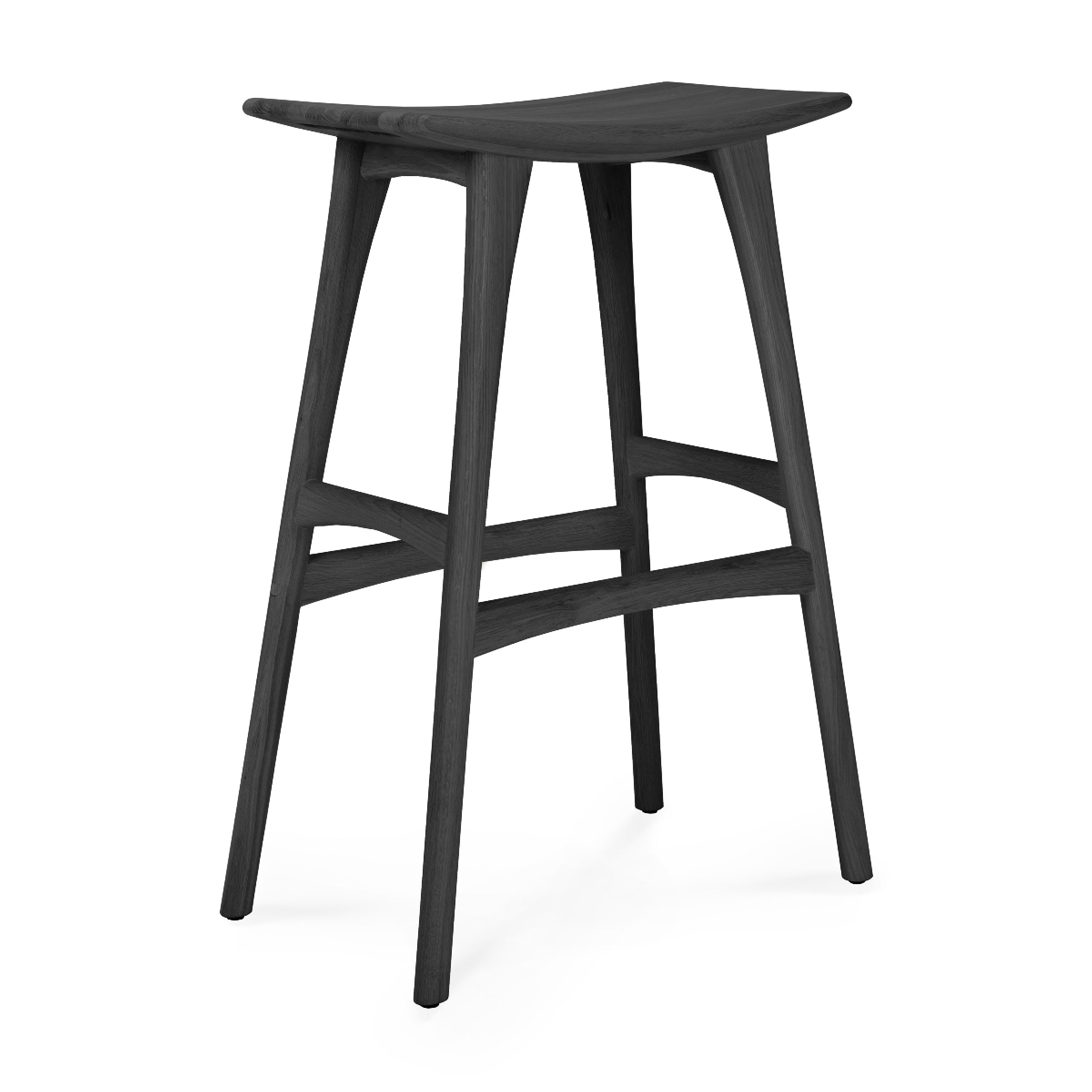 Osso Bar Stool in black varnished oak with sleek, minimalist design and sturdy four-legged frame.