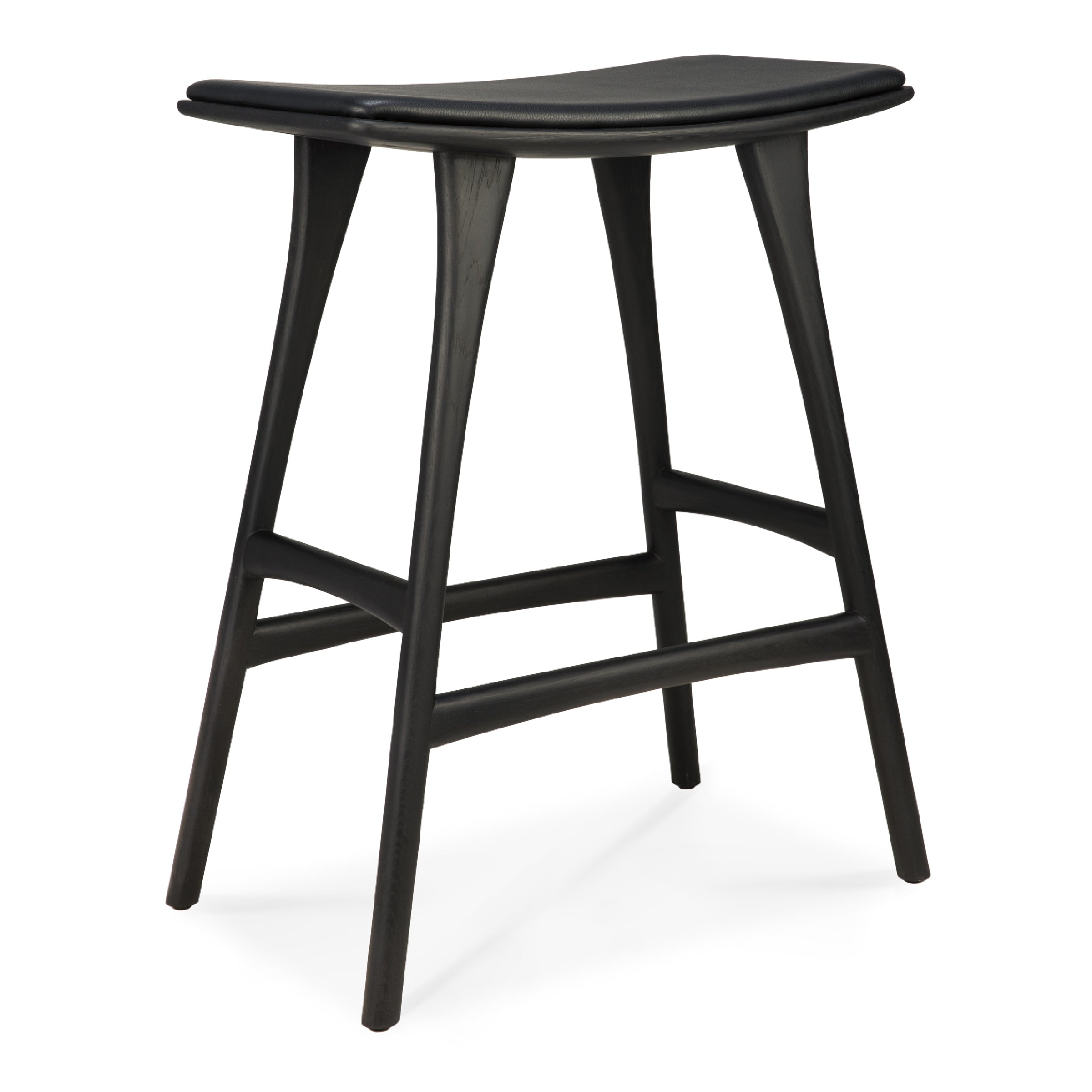 Osso Counter Stool in black varnished oak with contoured seat and modern, sturdy design for kitchen or bar.