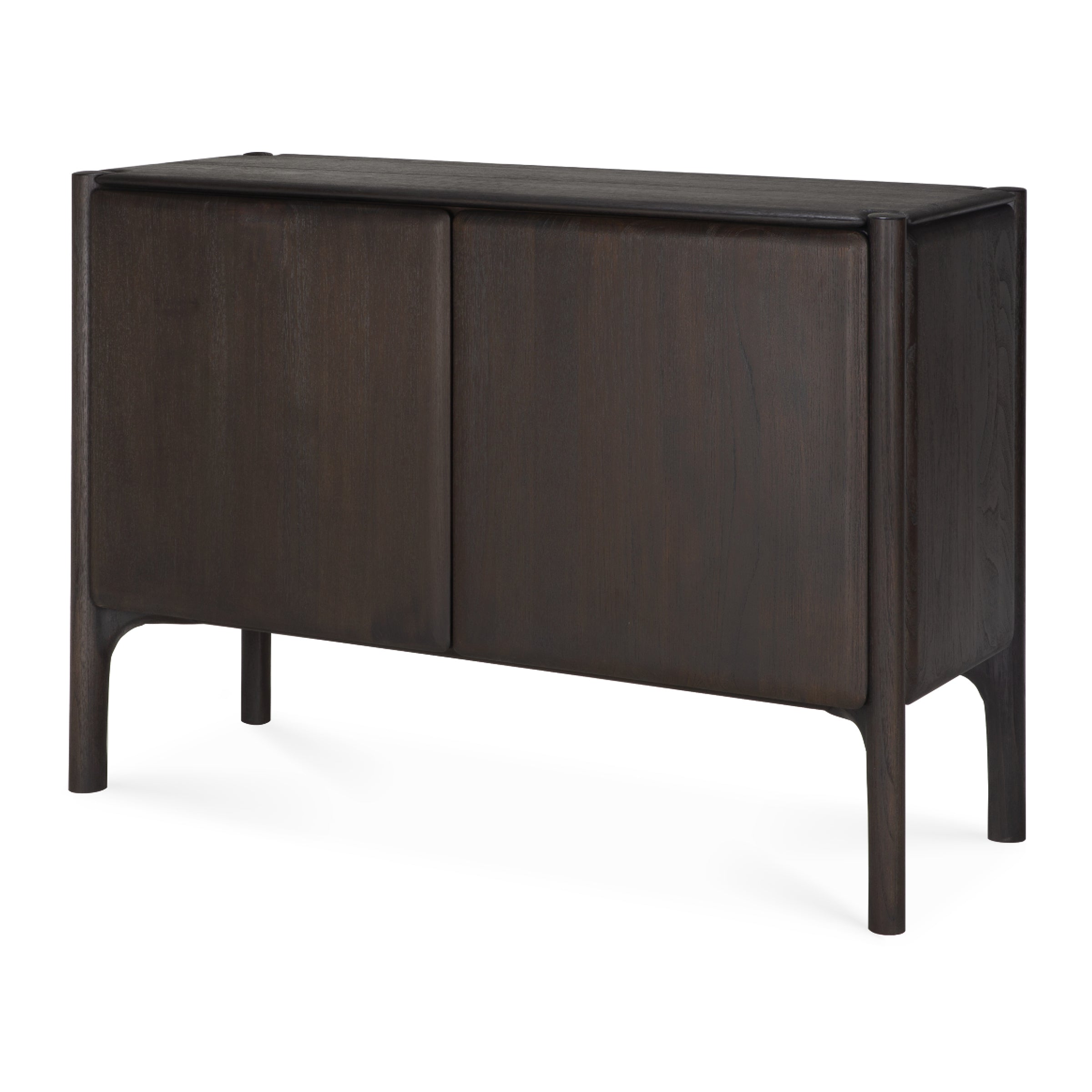 Pi Sideboard in dark varnished teak with two doors, sleek modern design and spacious storage compartments.