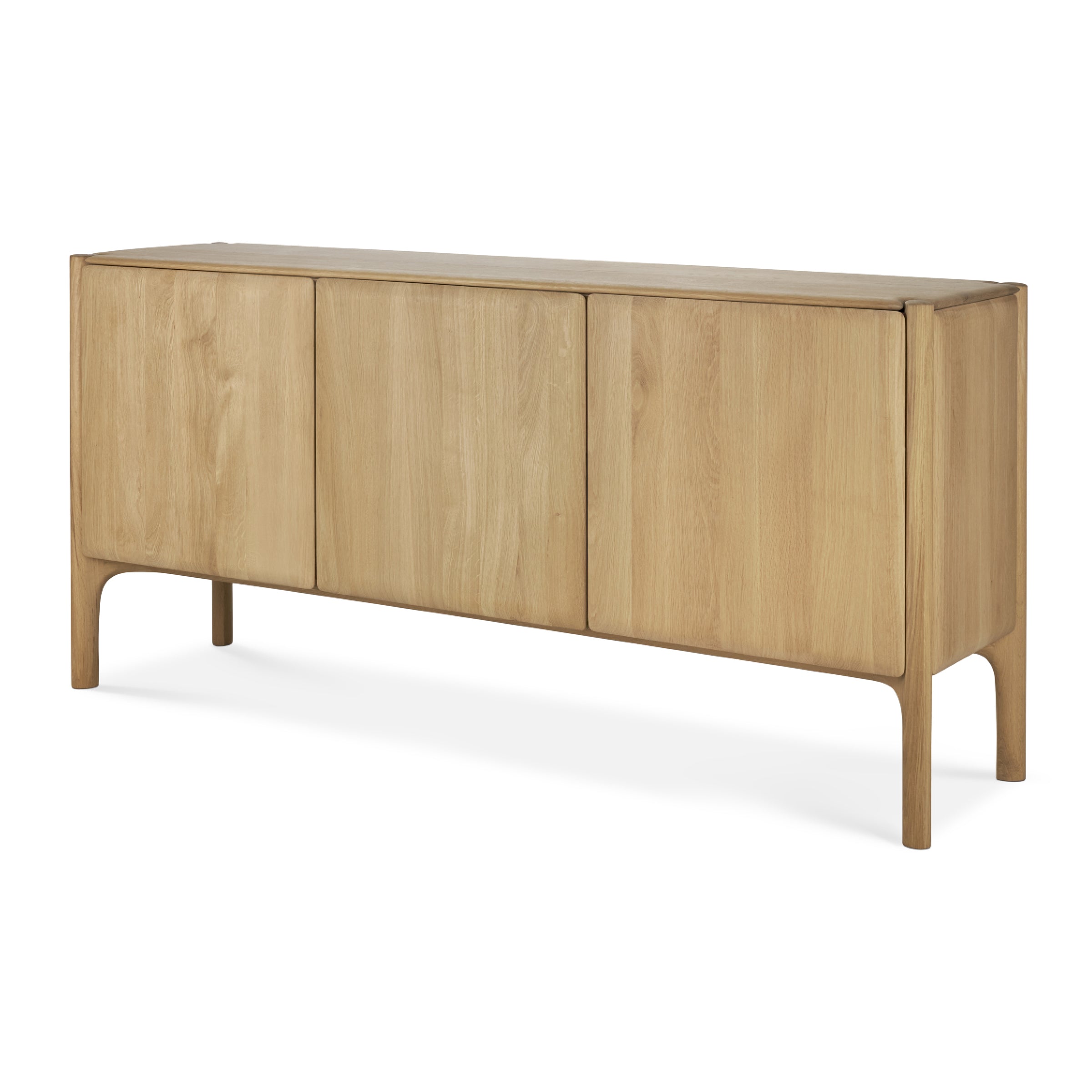 Pi Sideboard in oak with three doors, minimalist design and spacious storage for modern living spaces.
