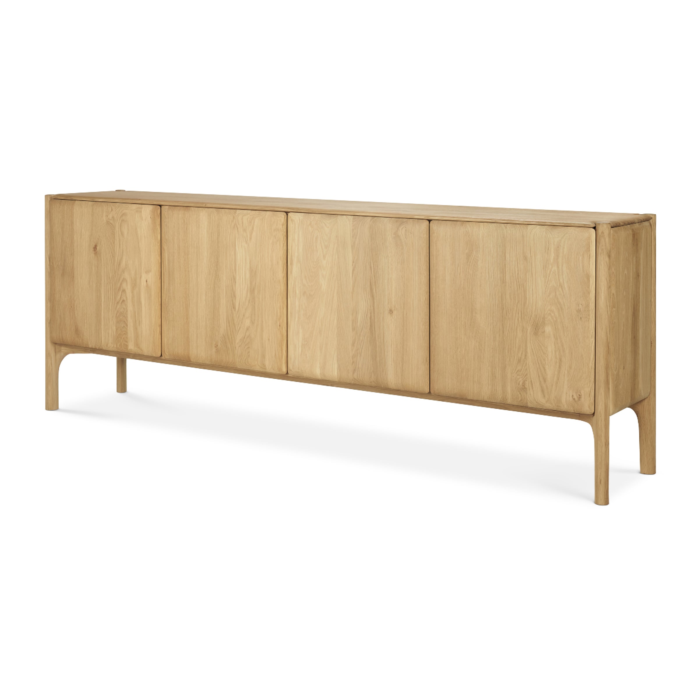 Pi Sideboard made of oak with a minimalist design featuring four doors for modern home storage.
