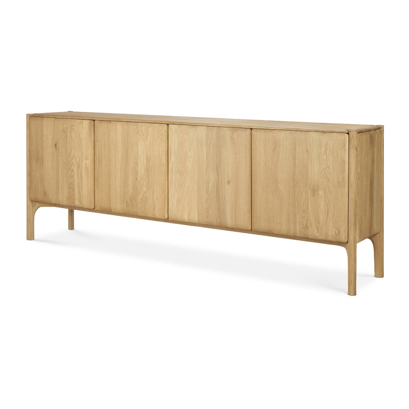 Pi Sideboard made of oak with a minimalist design featuring four doors for modern home storage.