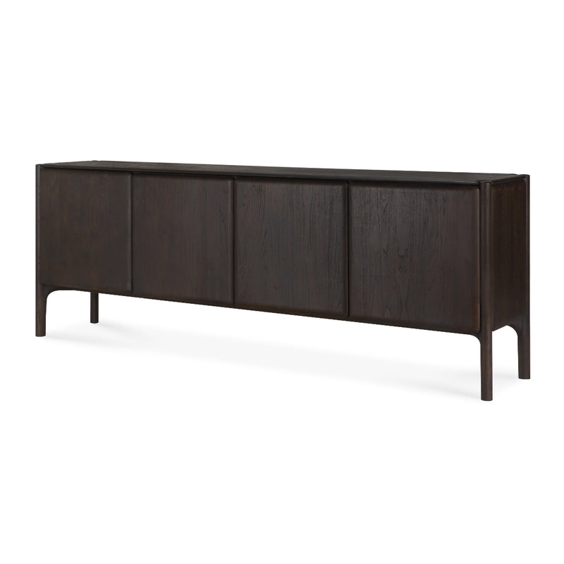 Pi Sideboard in dark varnished teak oak with four doors and minimalist modern design for stylish storage.