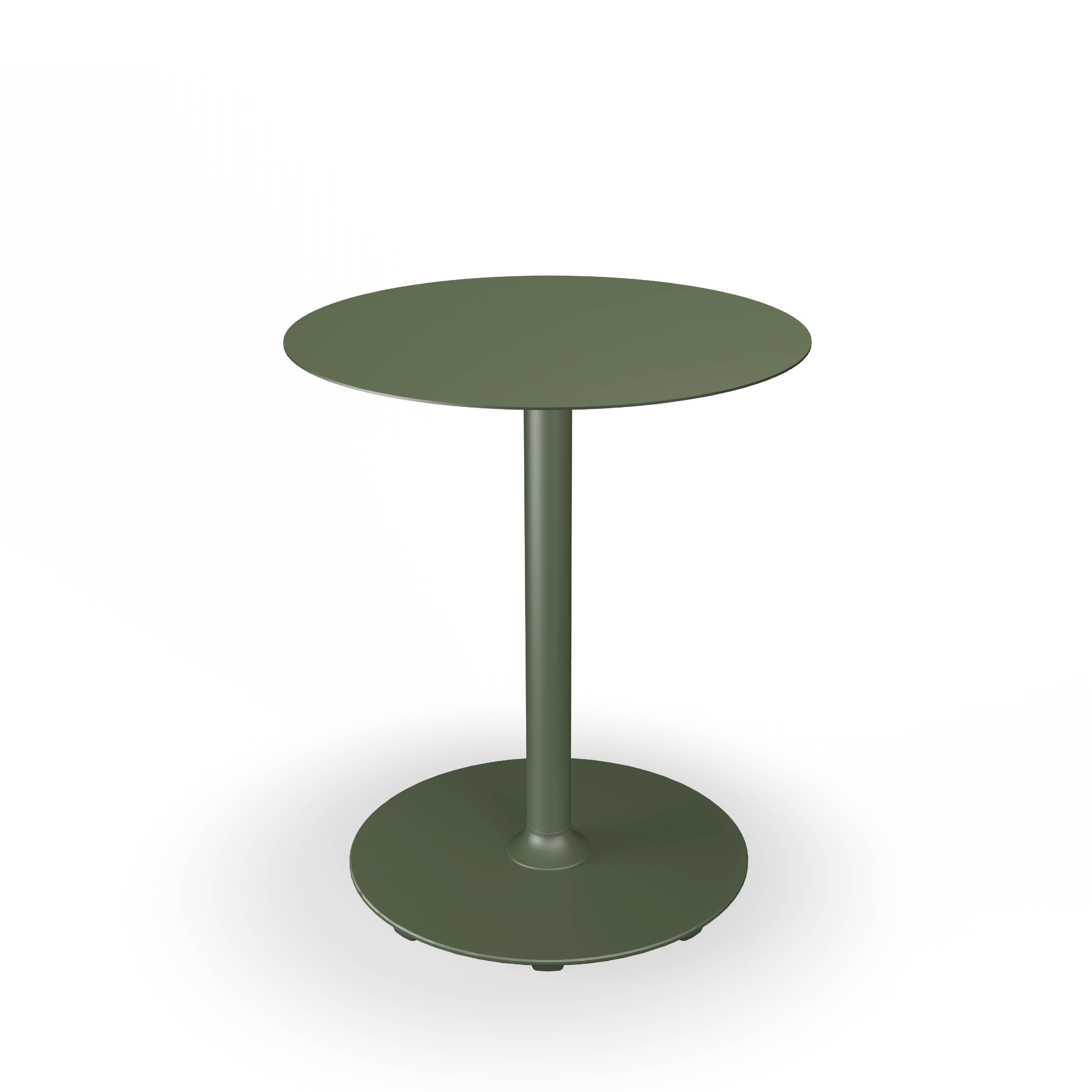 The Pico Table by Houe is a small, round, green metal table with a timeless design and sleek, minimalist aesthetic. Made from powder-coated steel, it features a circular top and central cylindrical pedestal with a sturdy base. Ideal for modern spaces and cozy café tables.